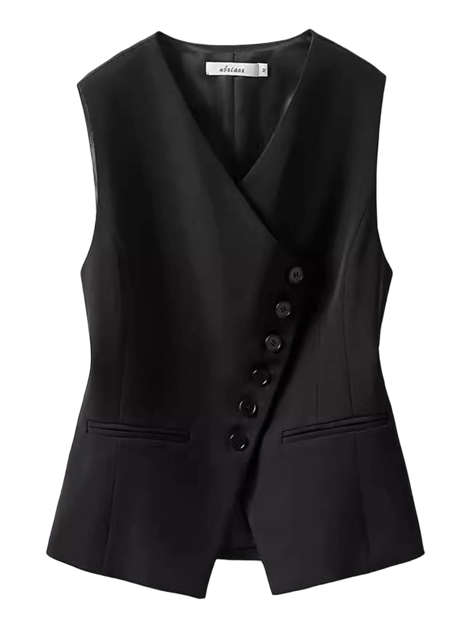 Women V-neck Sleeveless Button-down Solid Color Office Vest