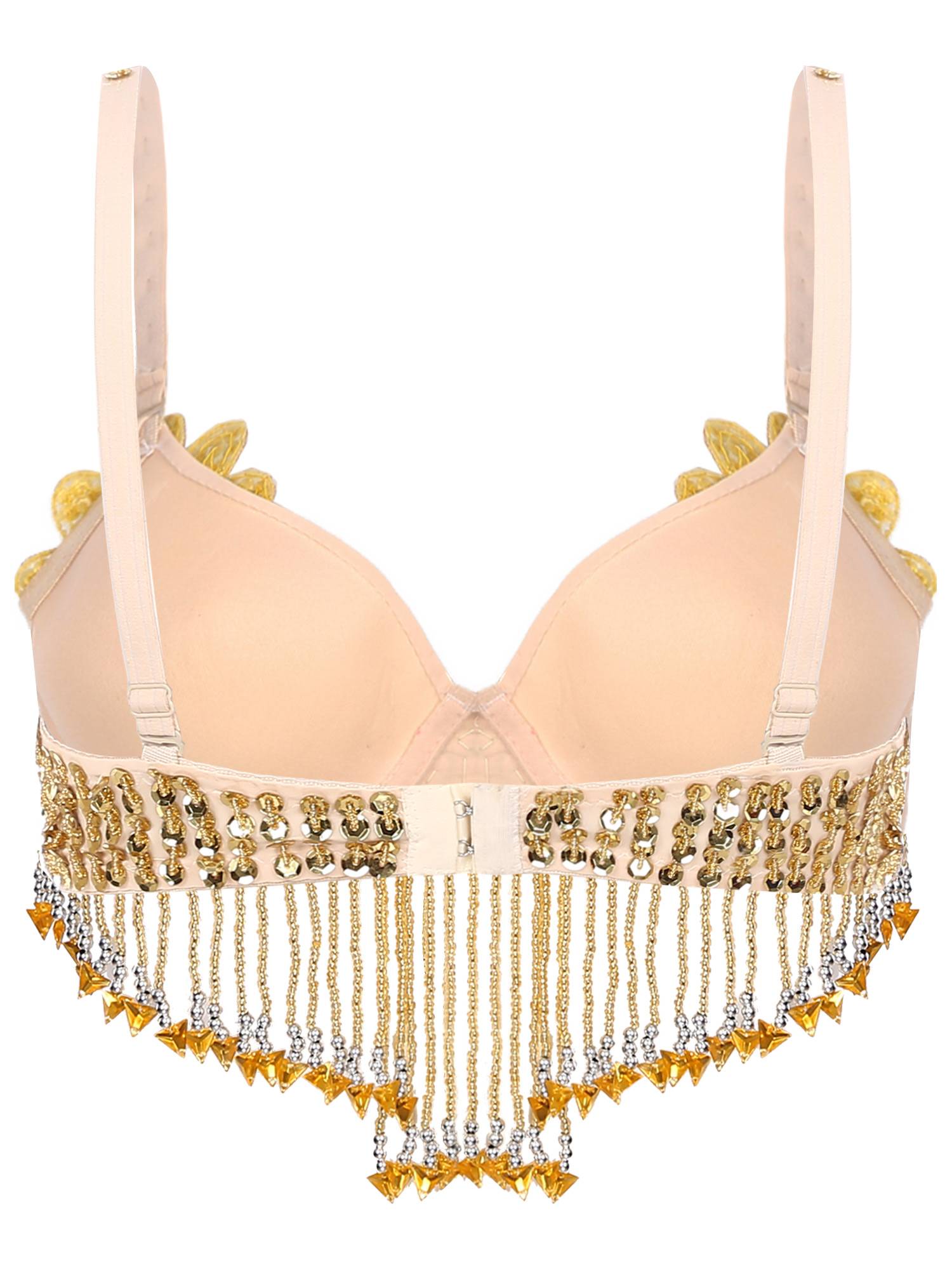 Women 2pcs Sequins Beaded Tassels Bra and Side Split Pants Belly Dance Set