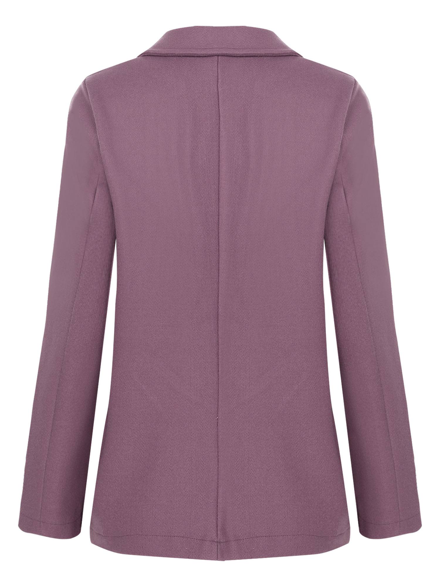 Women Solid Color Long Sleeve Lapel Woolen Button-up Blazer