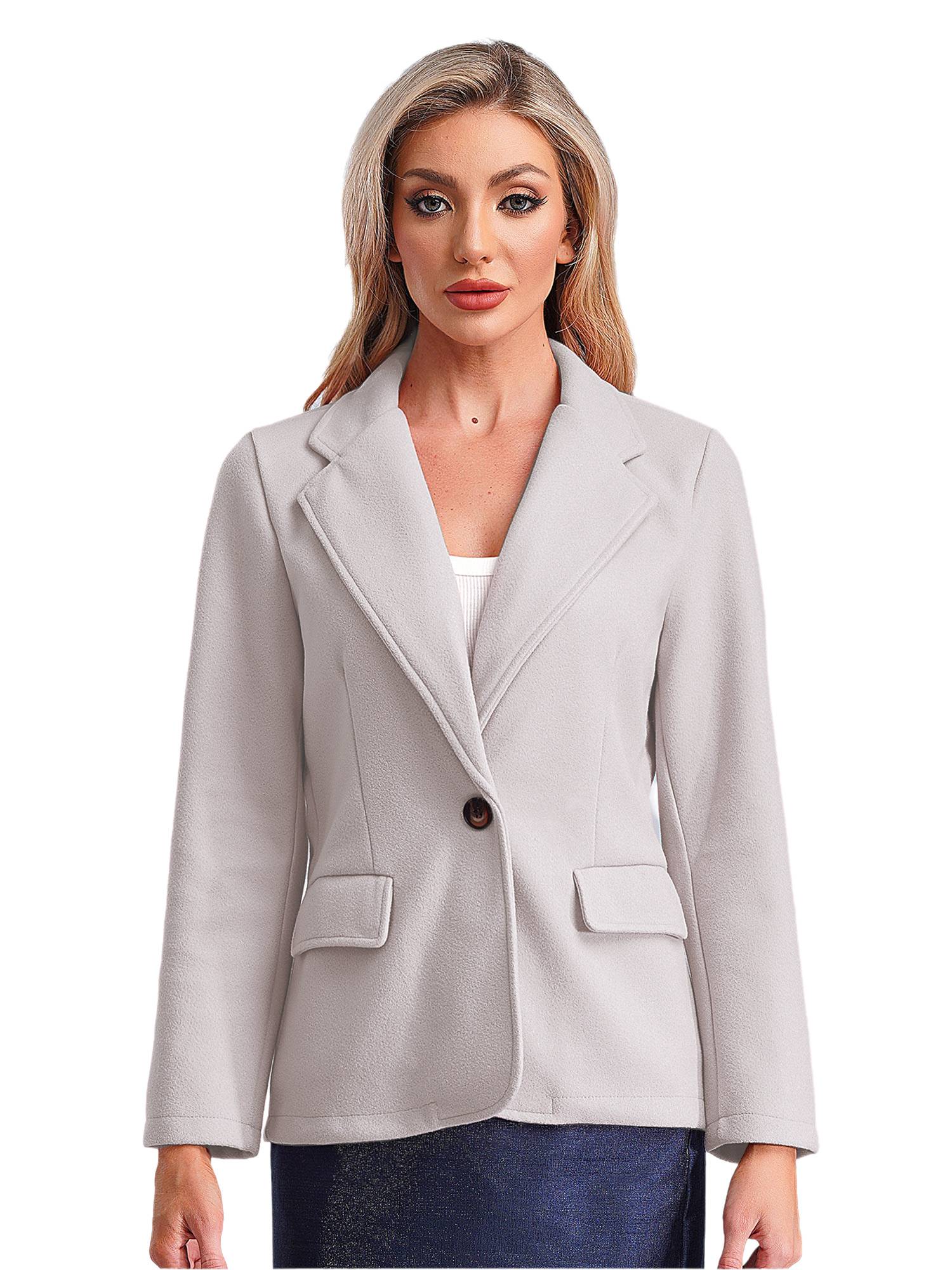 Women Solid Color Long Sleeve Lapel Woolen Button-up Blazer