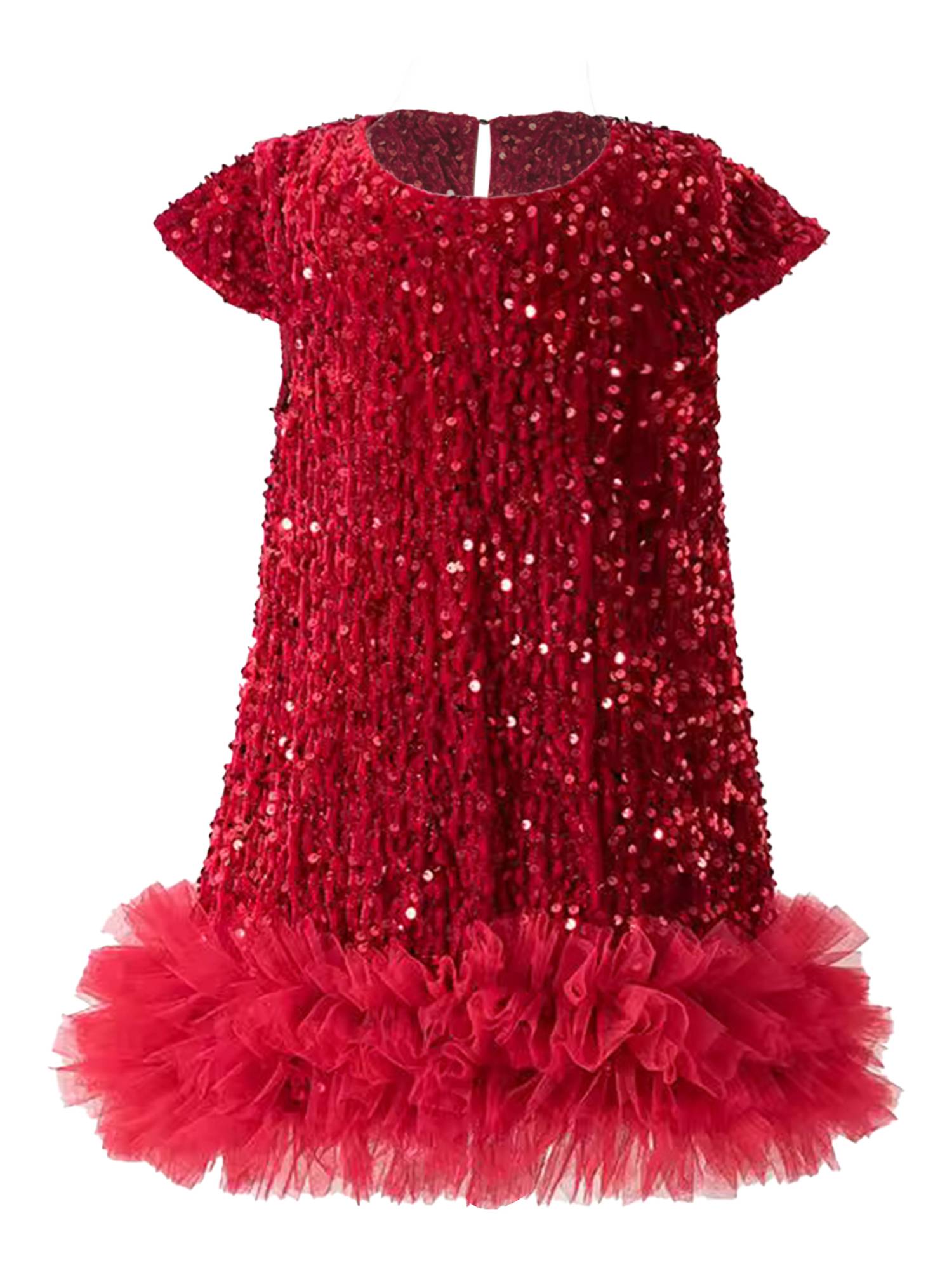 Toddler Girls Short Sleeve Glittery Sequin Mesh Gown Party Dress
