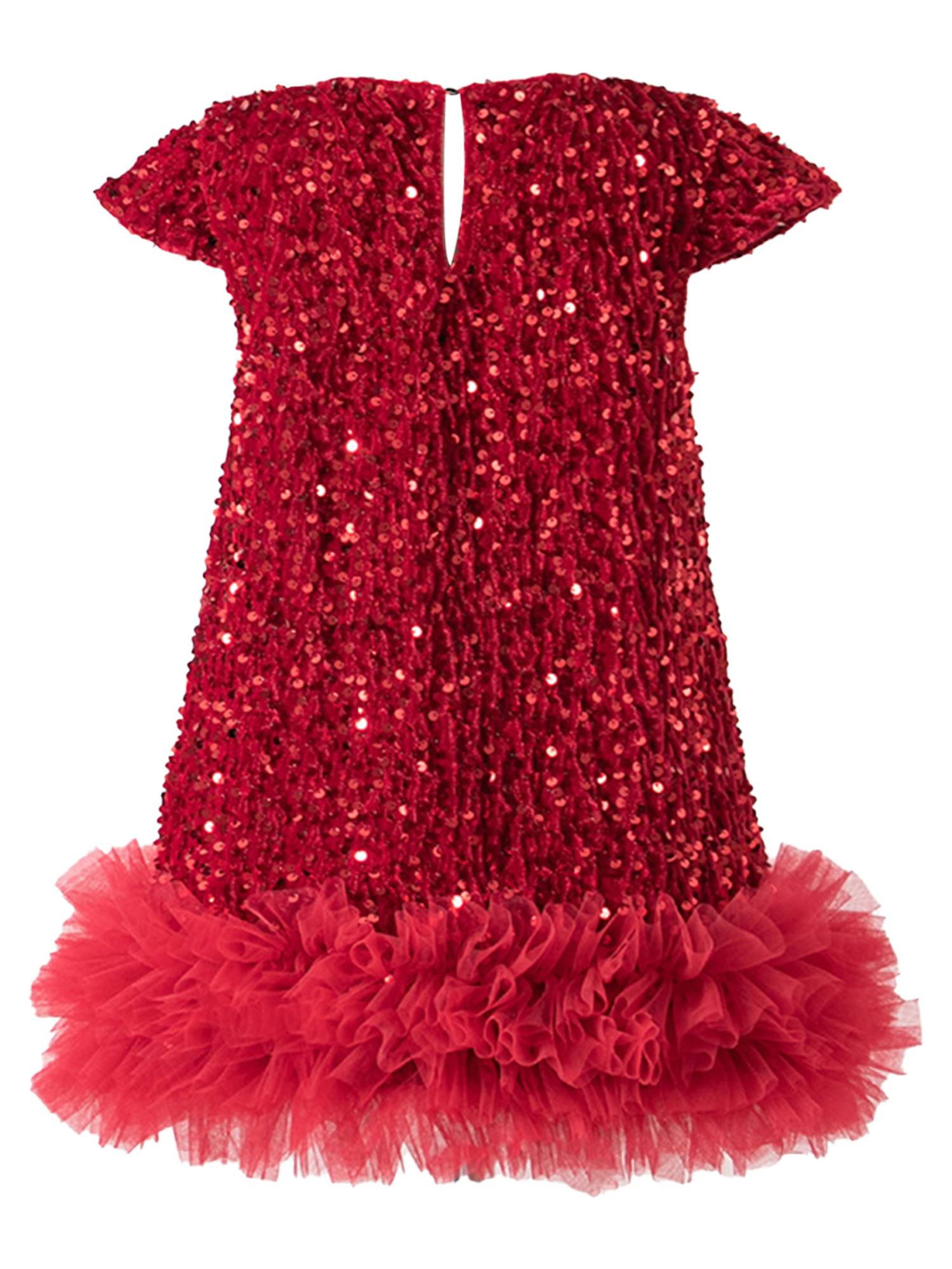 Toddler Girls Short Sleeve Glittery Sequin Mesh Gown Party Dress