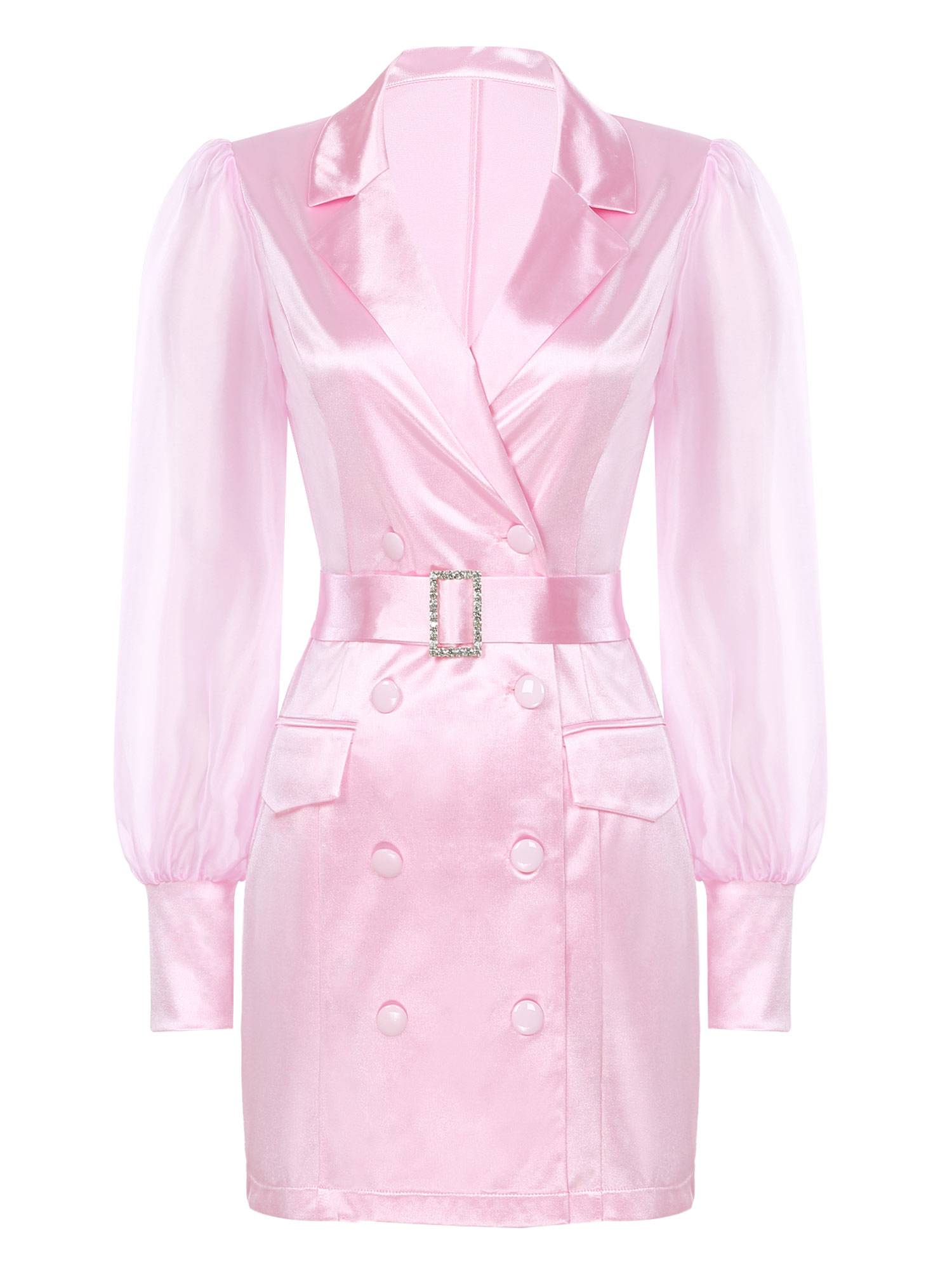 Women Long Sleeve Lapel V-neck Bodycon Suit Dress with Belt