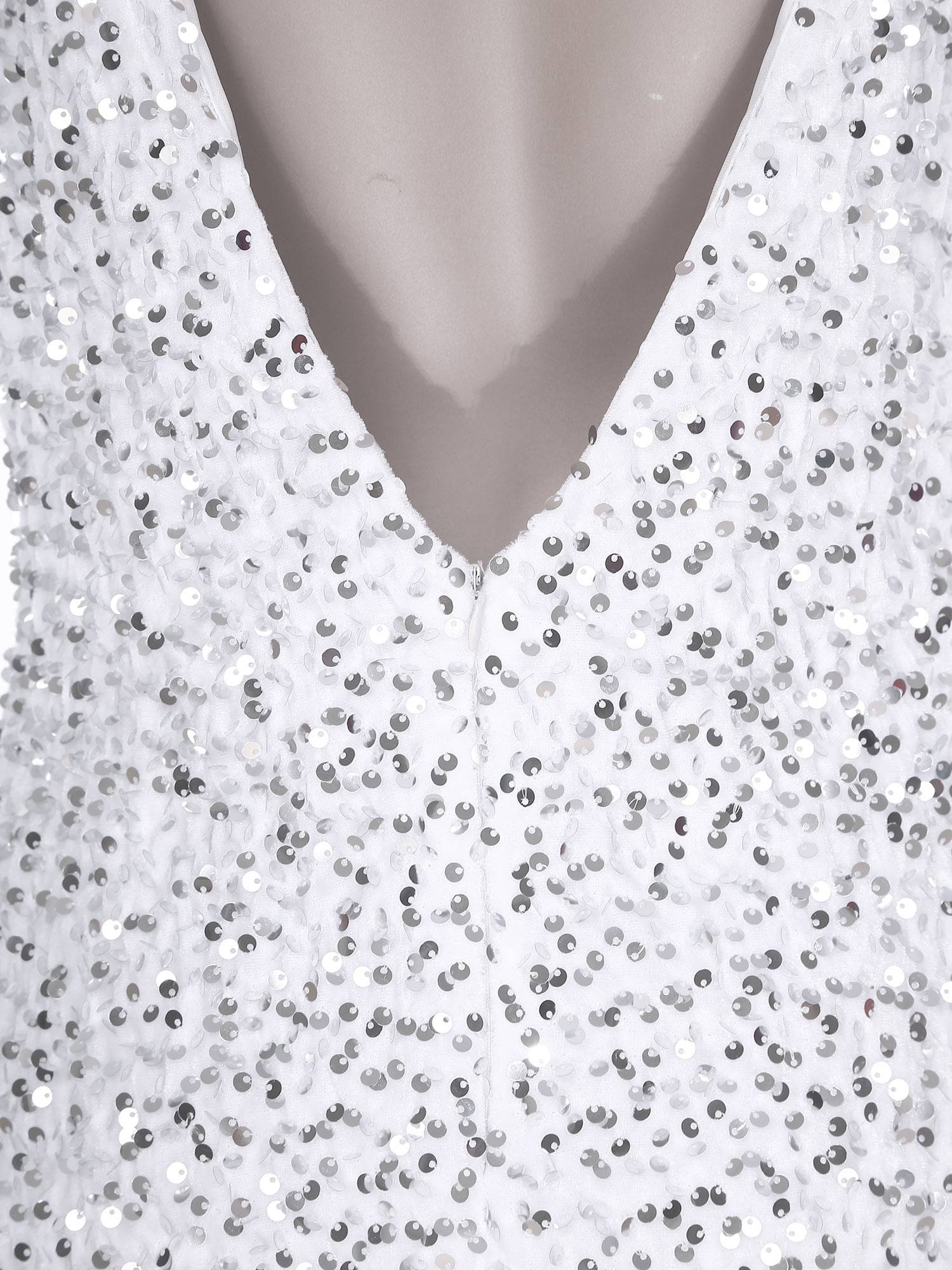 Women Long Sleeve Backless Sequin Bodycon Dress for Cocktail