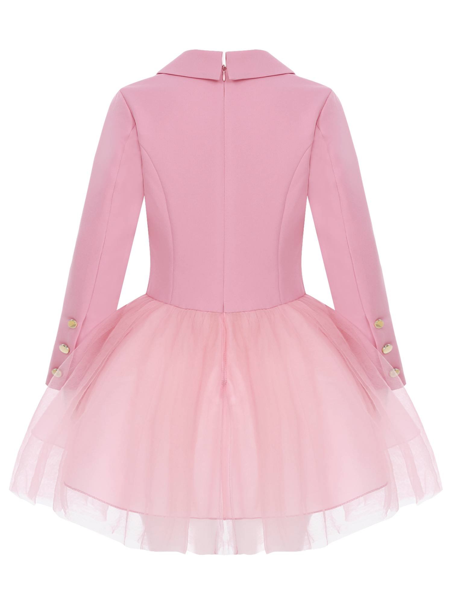 Girls Long Sleeve Lapel Mesh Suit Dress for Formal Occasions