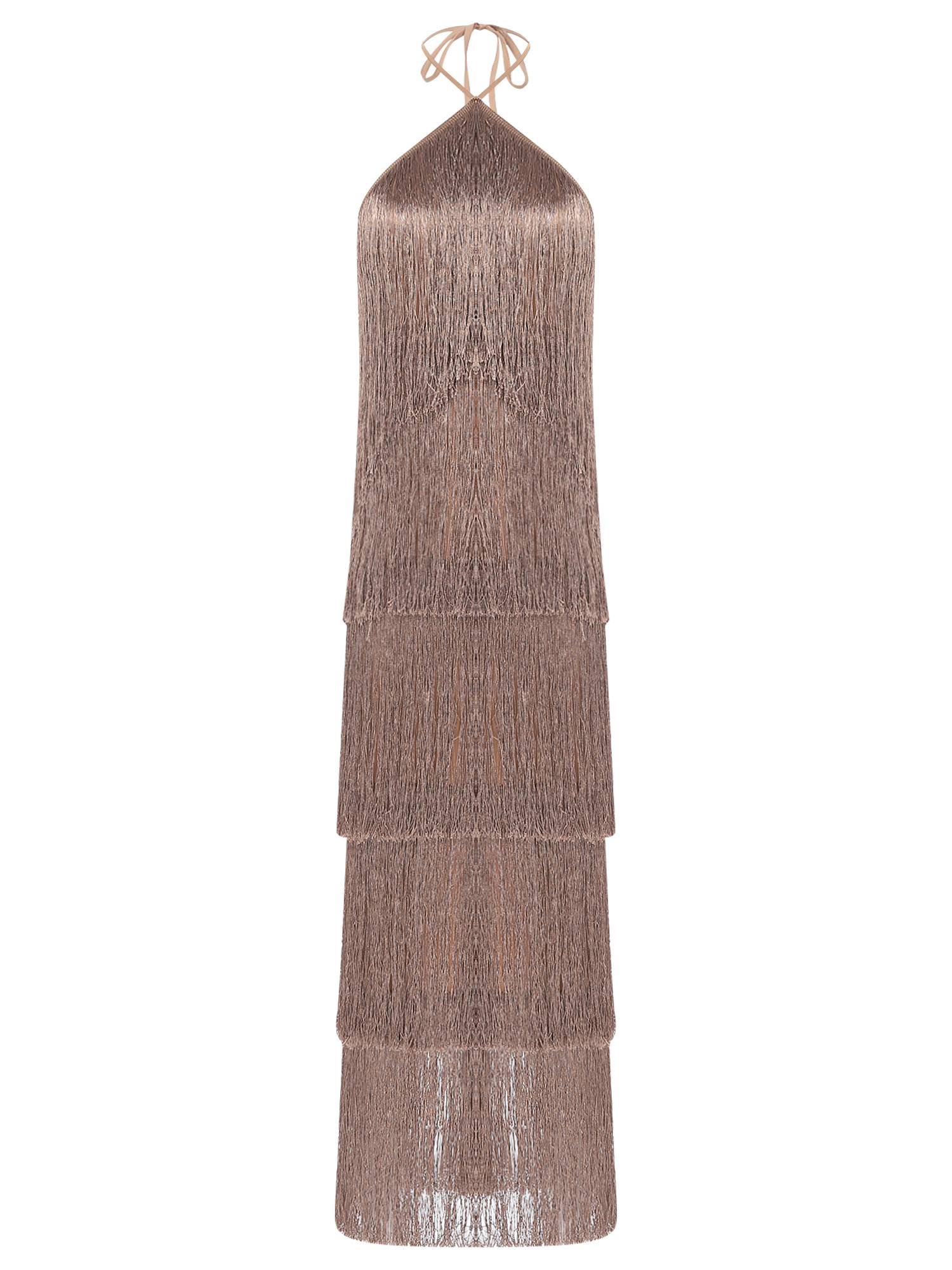 Women Halter Neck Strap Backless Tassels Midi Dress for Cocktail