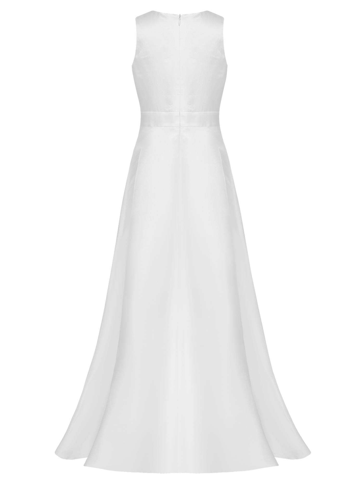 Girls V-neck Sleeveless Ankle Length Faux Pearls Flower Decorated Gown Dress