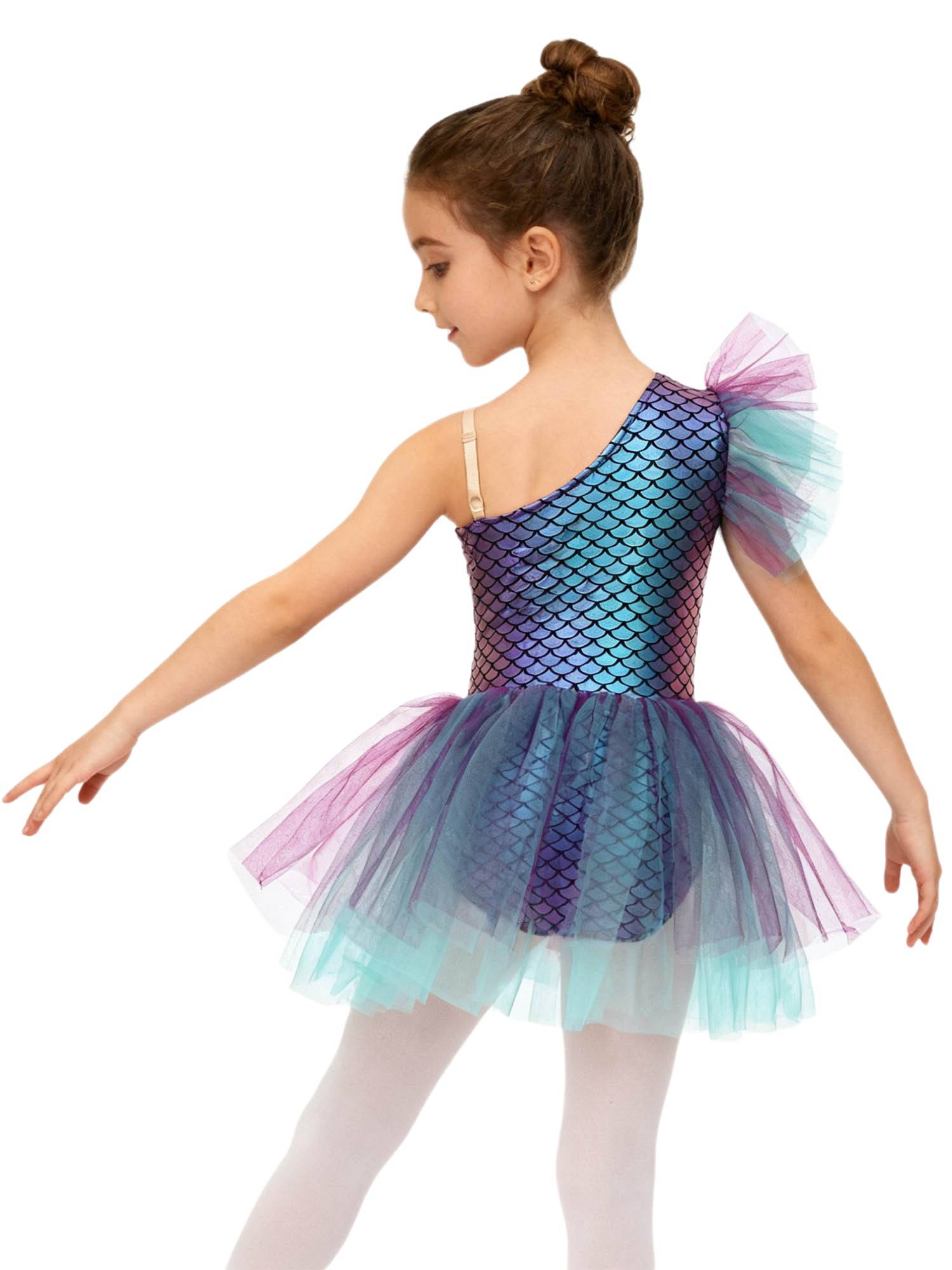 Girls Halloween Mermaid Ballet Costume One Shoulder Sleeveless Tutu Dress