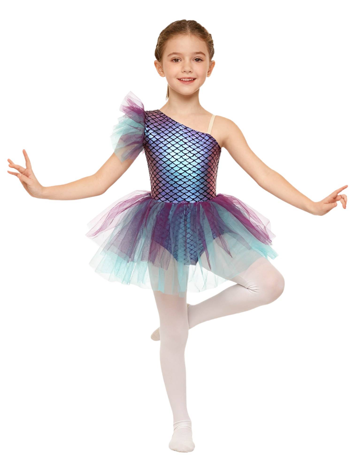 Girls Halloween Mermaid Ballet Costume One Shoulder Sleeveless Tutu Dress