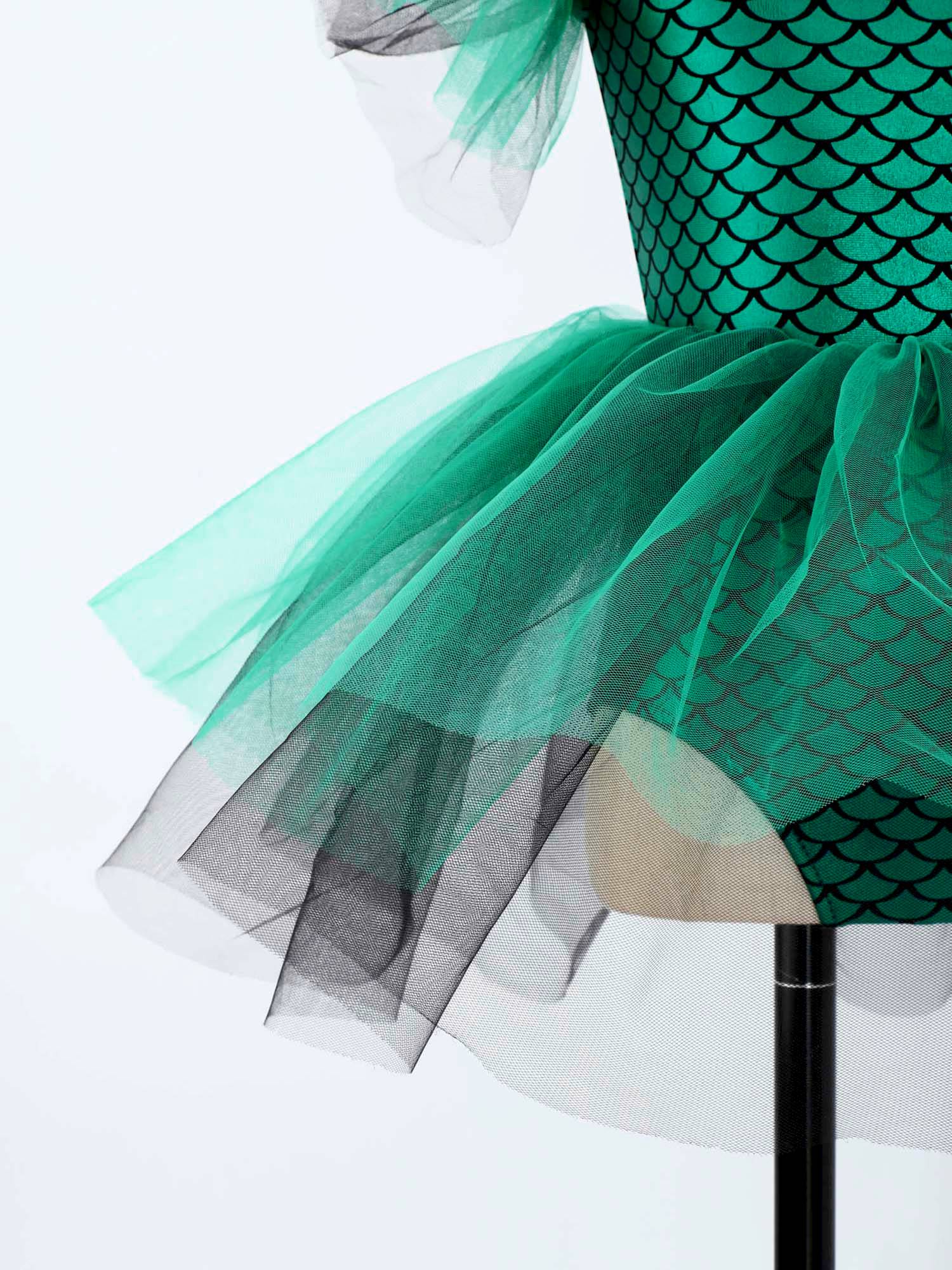 Girls Halloween Mermaid Ballet Costume One Shoulder Sleeveless Tutu Dress