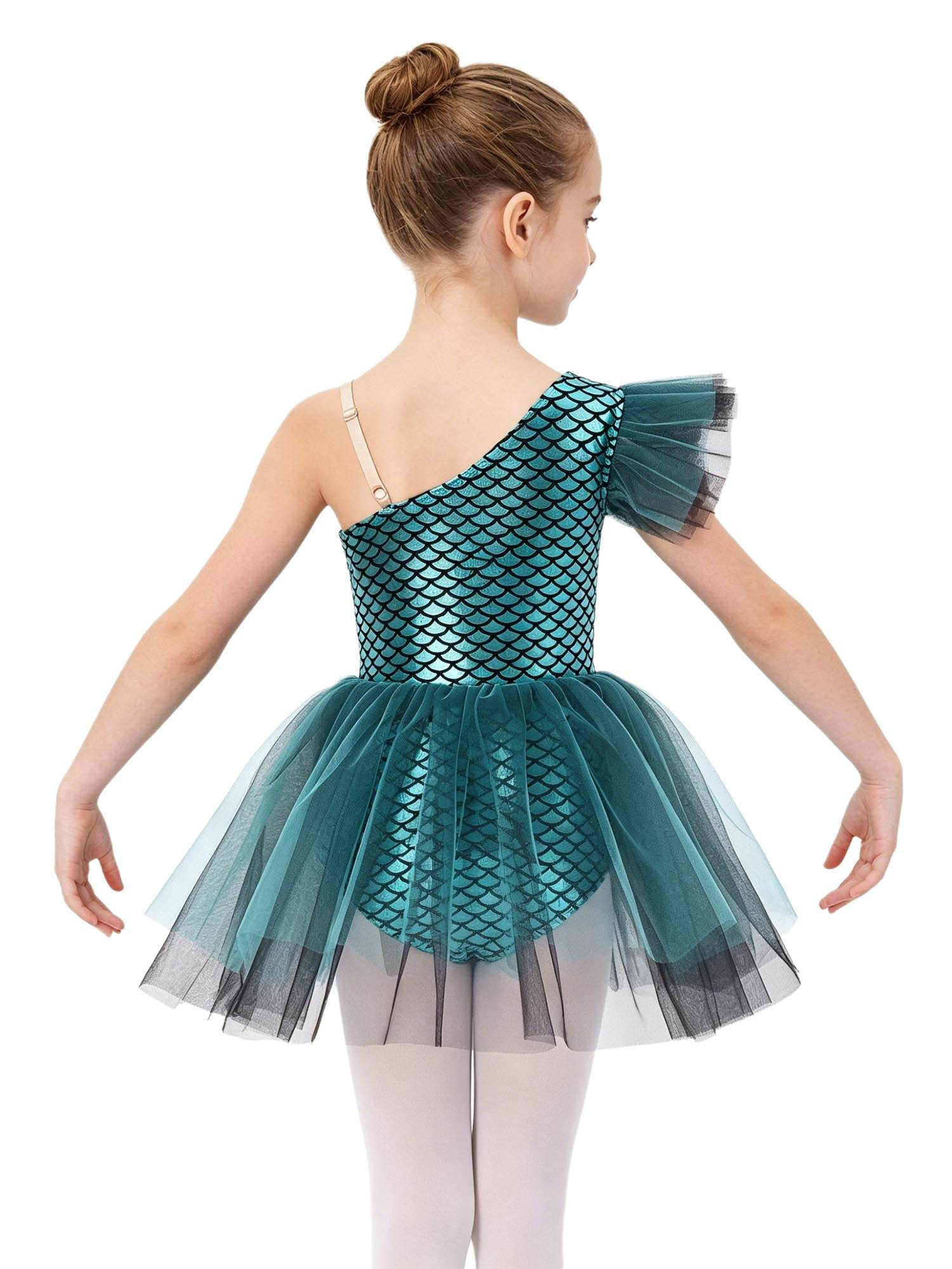 Girls Halloween Mermaid Ballet Costume One Shoulder Sleeveless Tutu Dress
