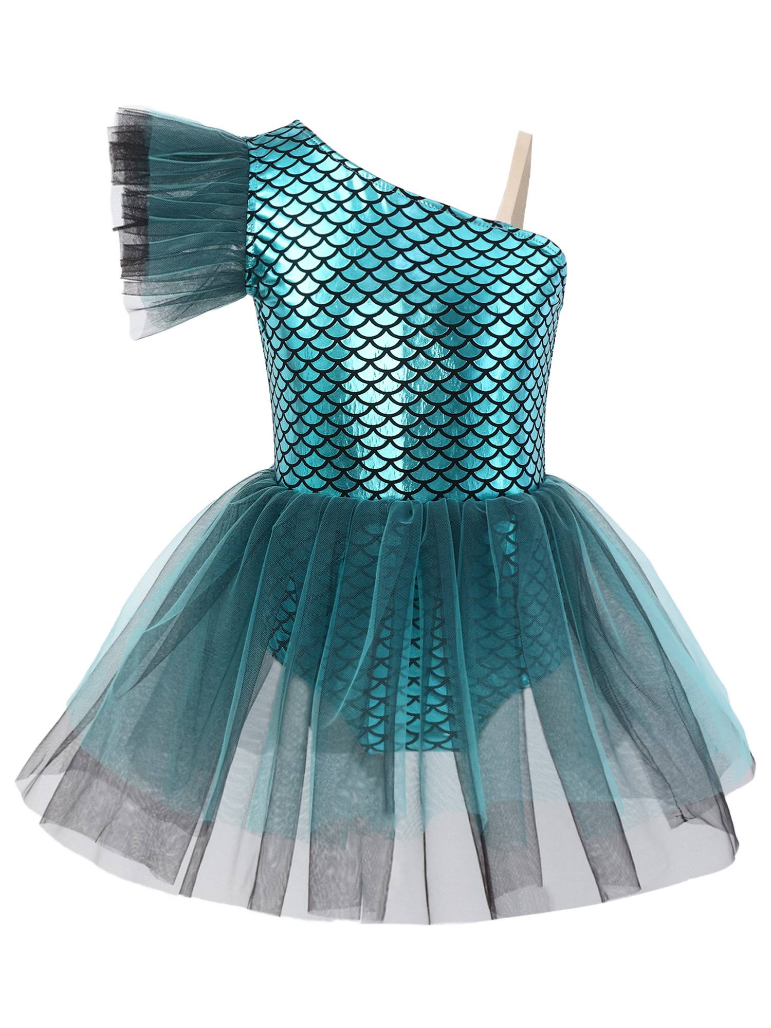 Girls Halloween Mermaid Ballet Costume One Shoulder Sleeveless Tutu Dress
