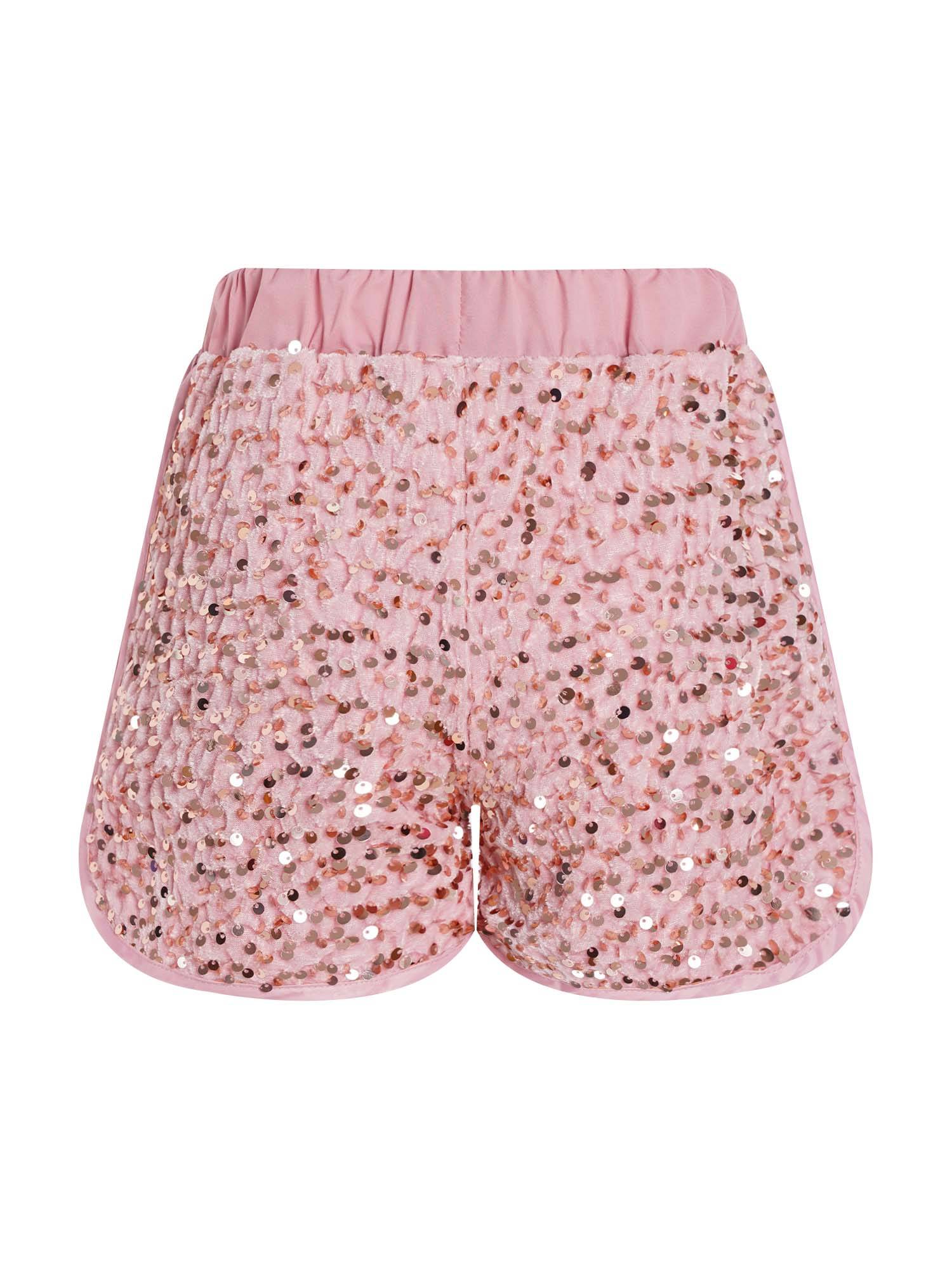 Kids Girls Sparkling Sequins Sides Slit Hot Shorts for Jazz Dance
