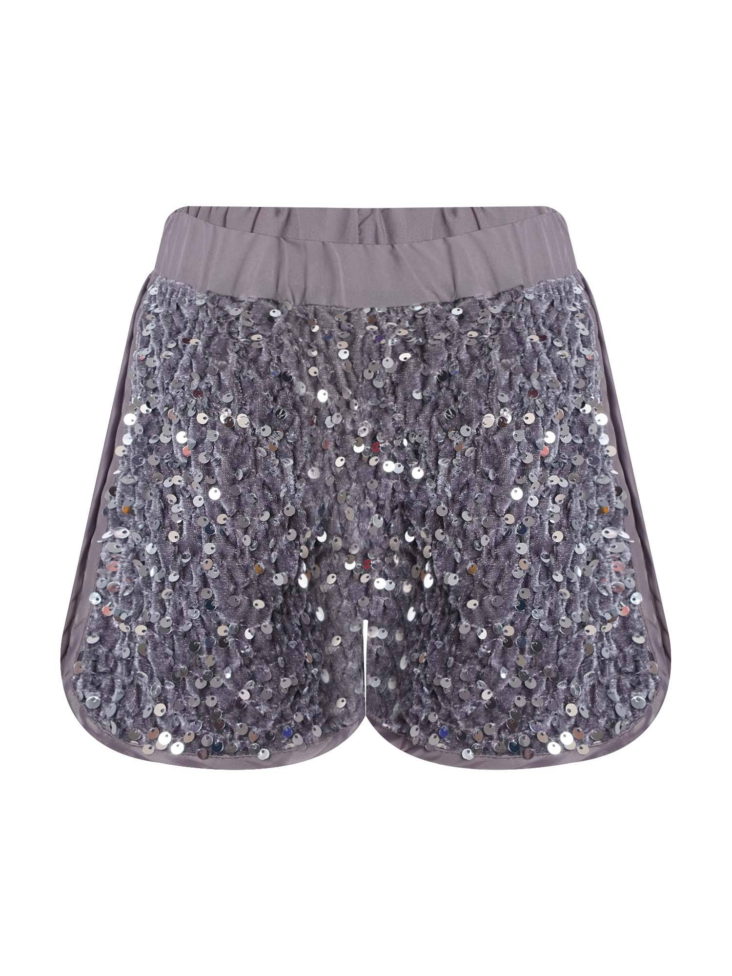 Kids Girls Sparkling Sequins Sides Slit Hot Shorts for Jazz Dance