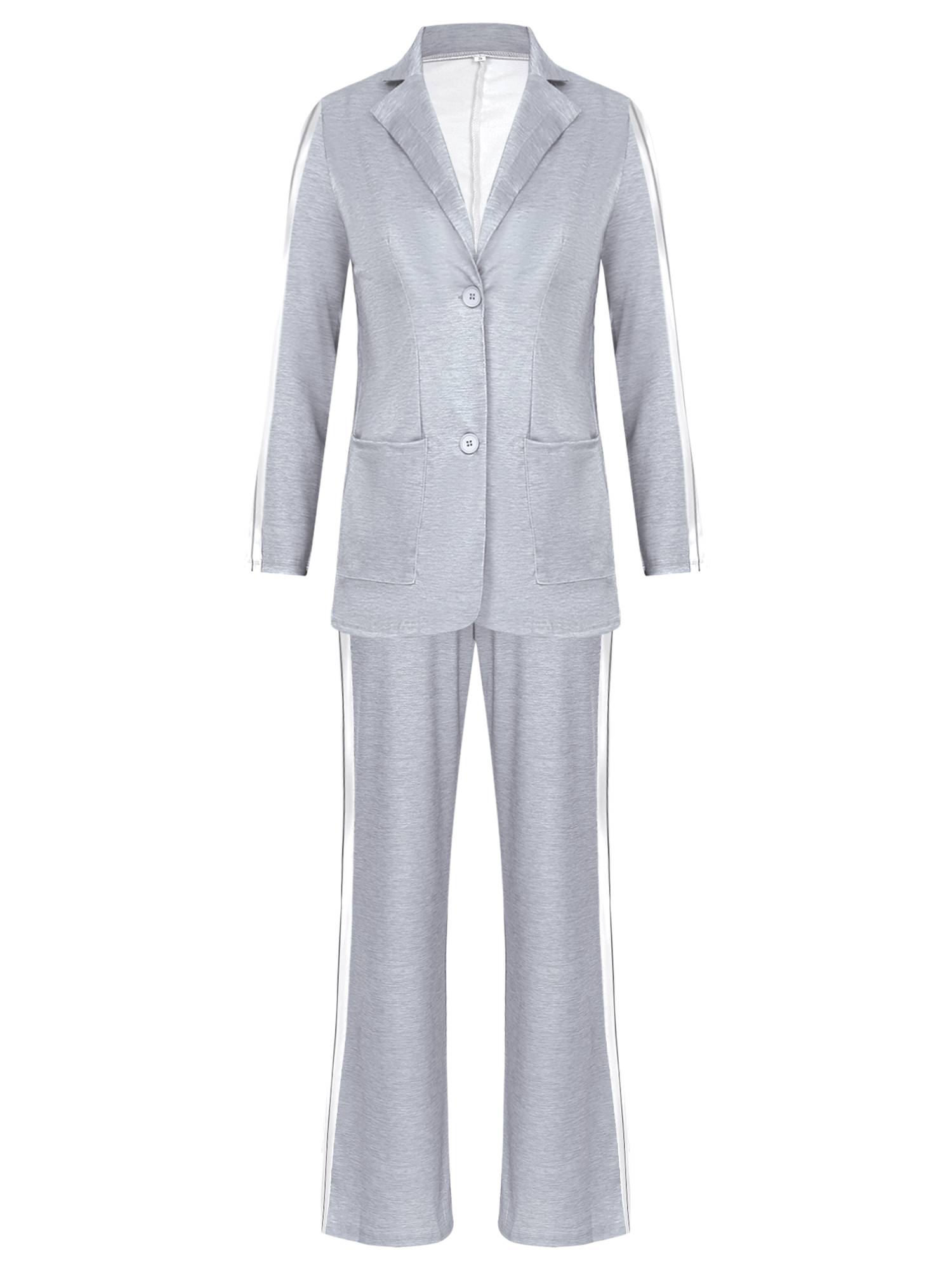 Women 2pcs Lapel Buttoned Blazer and Pants Formal Suit for Party Work