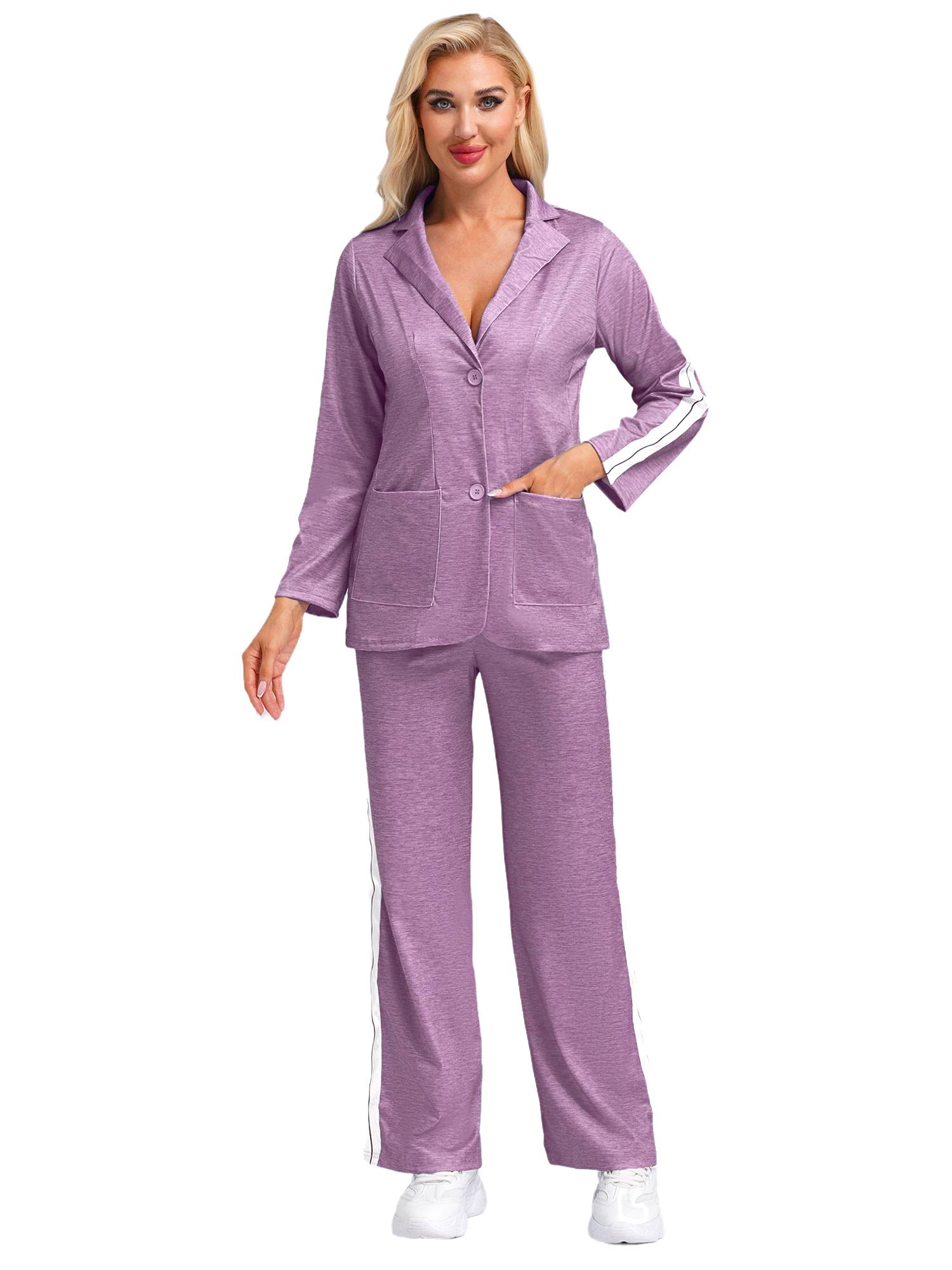 Women 2pcs Lapel Buttoned Blazer and Pants Formal Suit for Party Work