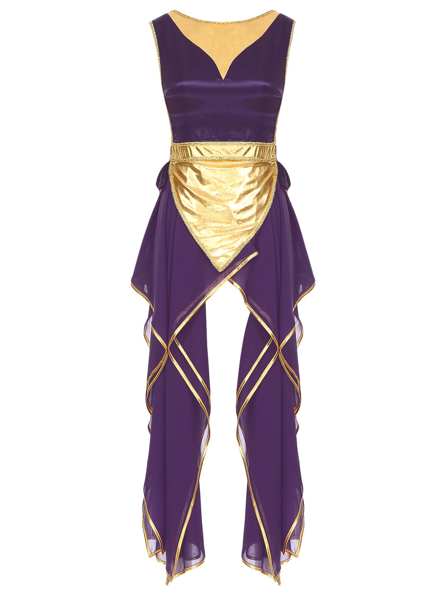 Women Metallic Sides Split Lace-up Tunic Asymmetrical Liturgical Dance Dress