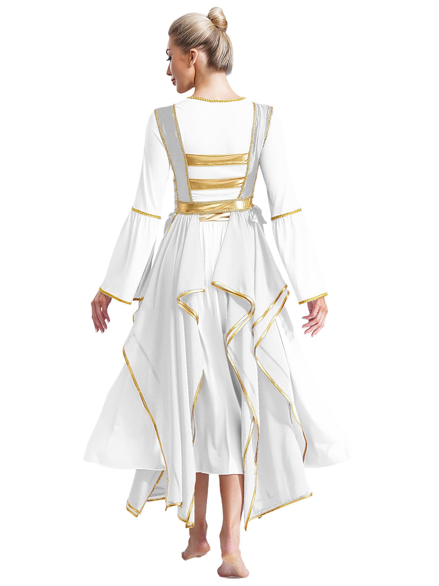 Women Metallic Sides Split Lace-up Tunic Asymmetrical Liturgical Dance Dress