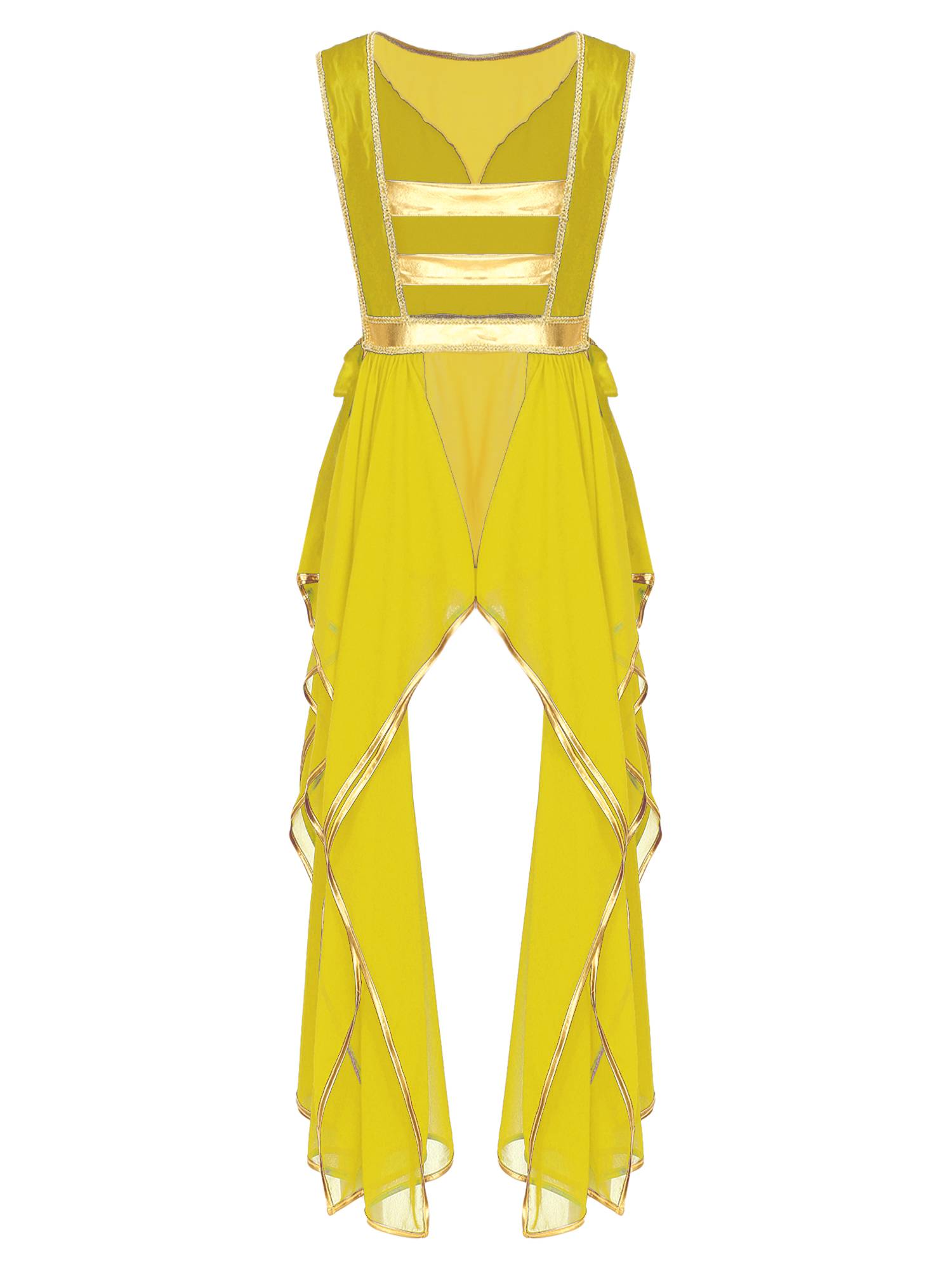 Women Metallic Sides Split Lace-up Tunic Asymmetrical Liturgical Dance Dress