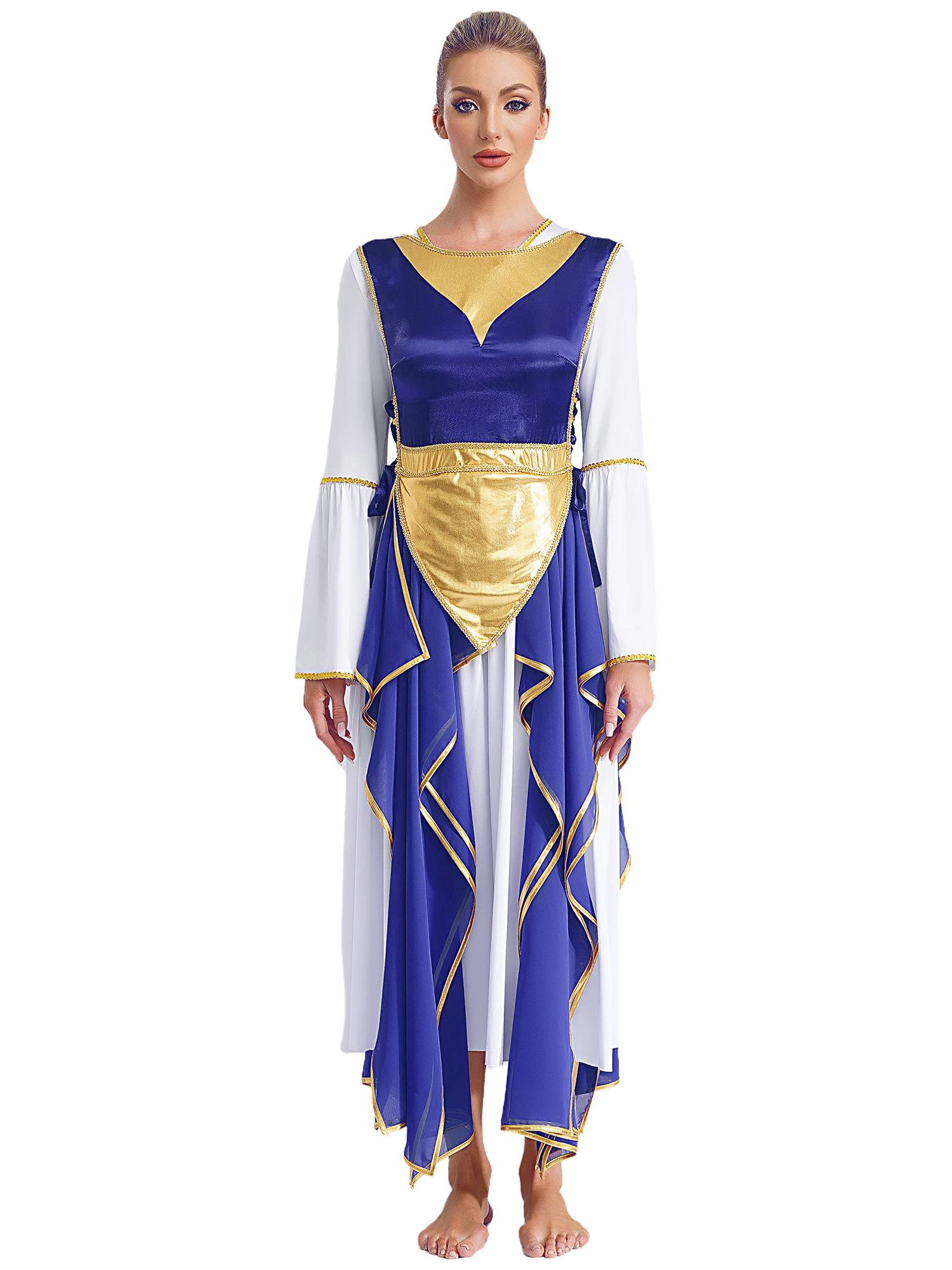 Women Metallic Sides Split Lace-up Tunic Asymmetrical Liturgical Dance Dress
