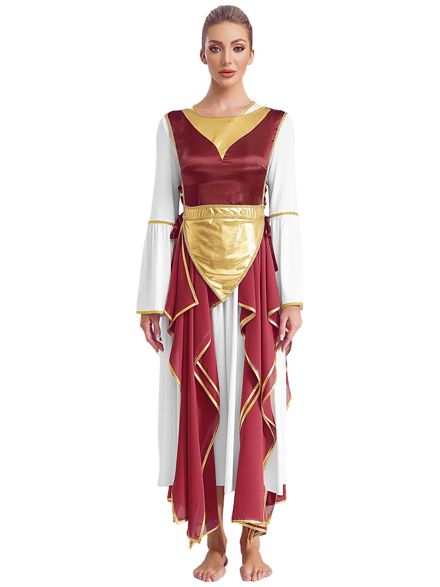 Women Metallic Sides Split Lace-up Tunic Asymmetrical Liturgical Dance Dress