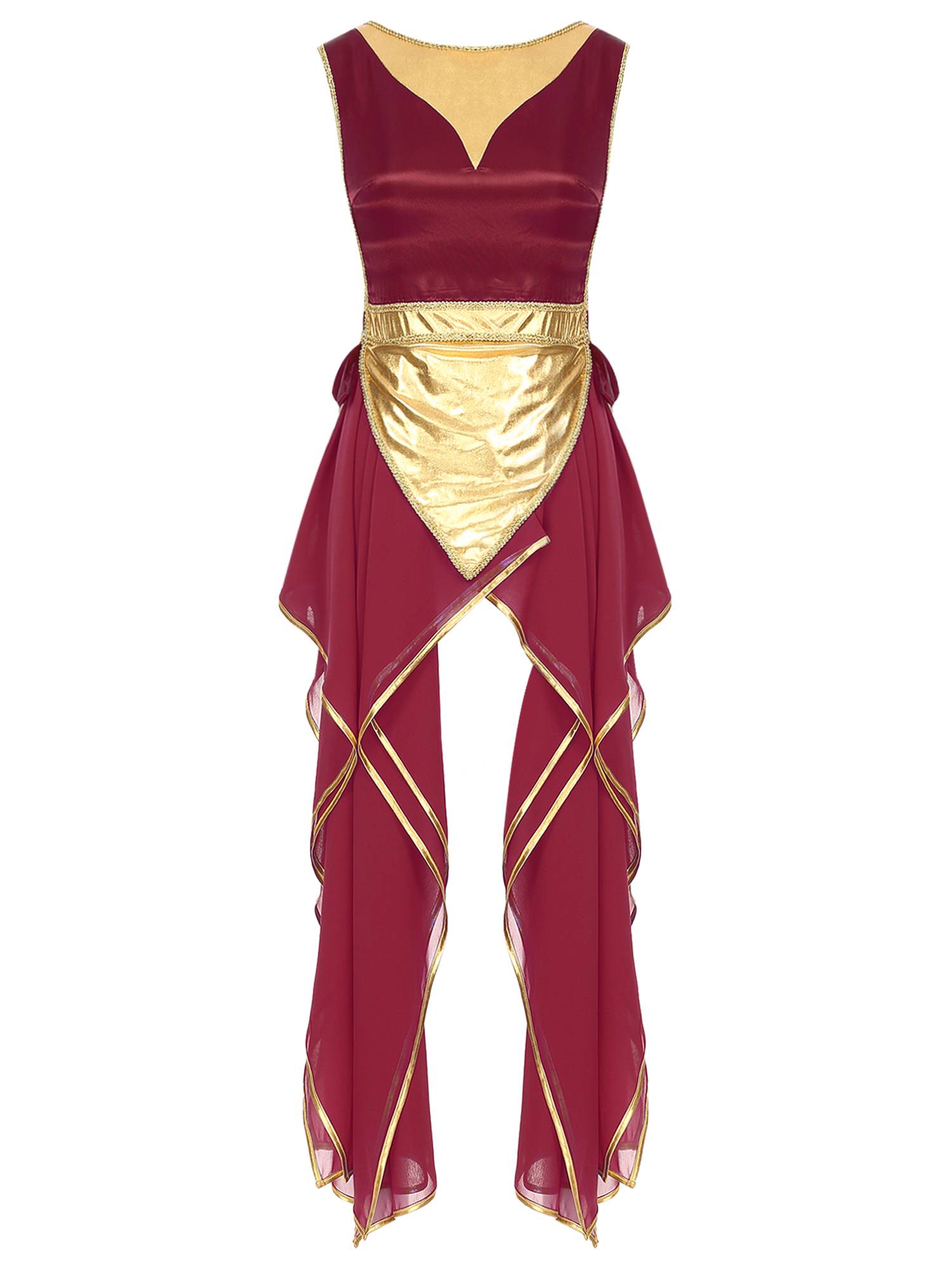 Women Metallic Sides Split Lace-up Tunic Asymmetrical Liturgical Dance Dress