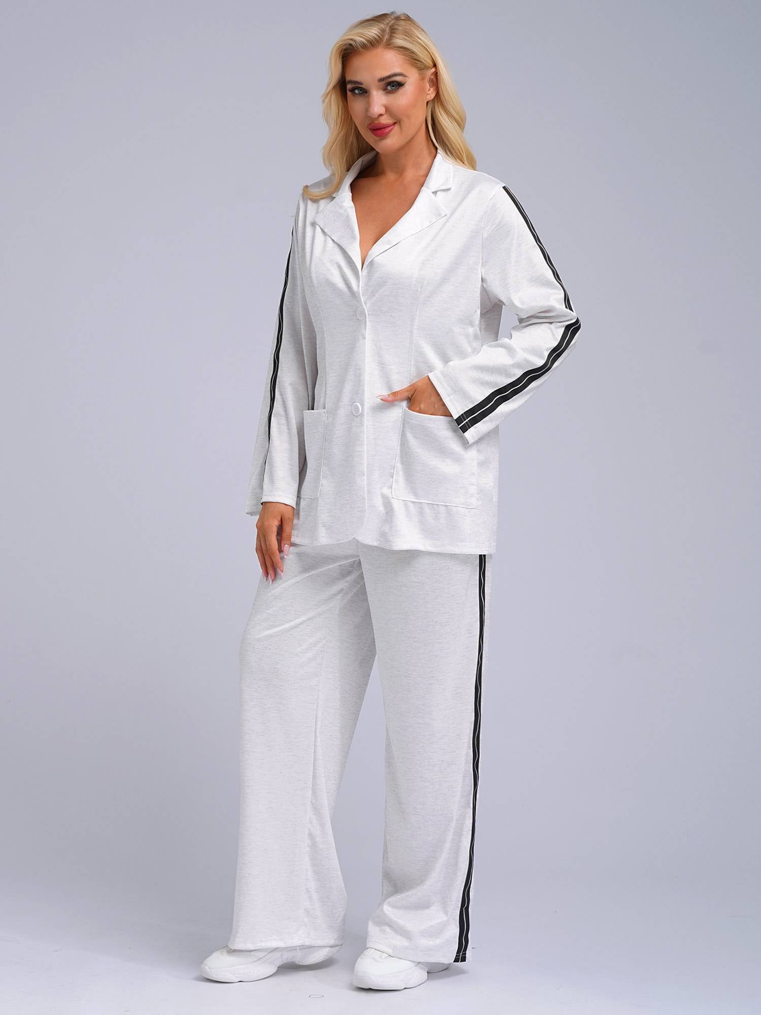 Women 2pcs Lapel Buttoned Blazer and Pants Formal Suit for Party Work