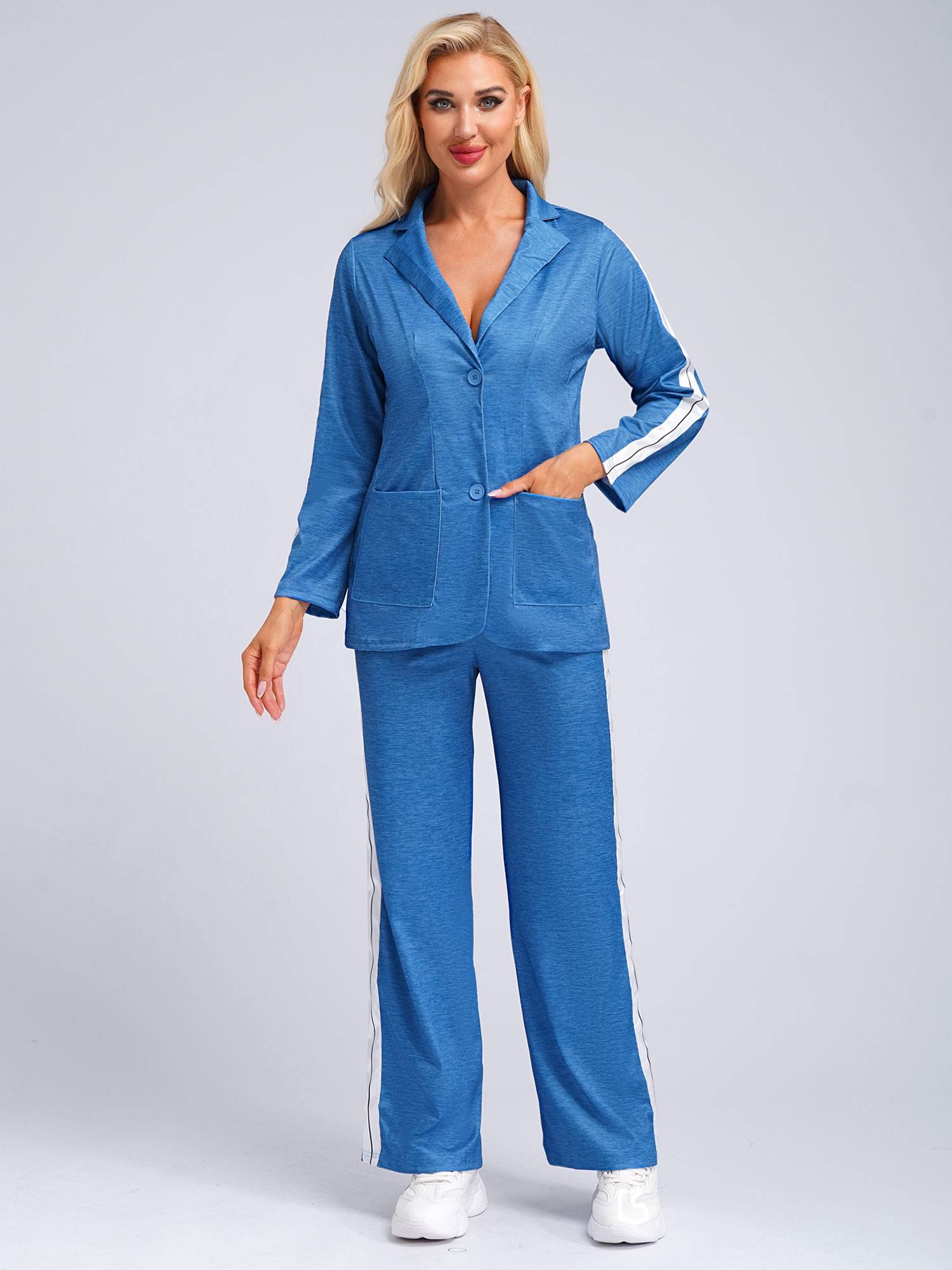 Women 2pcs Lapel Buttoned Blazer and Pants Formal Suit for Party Work