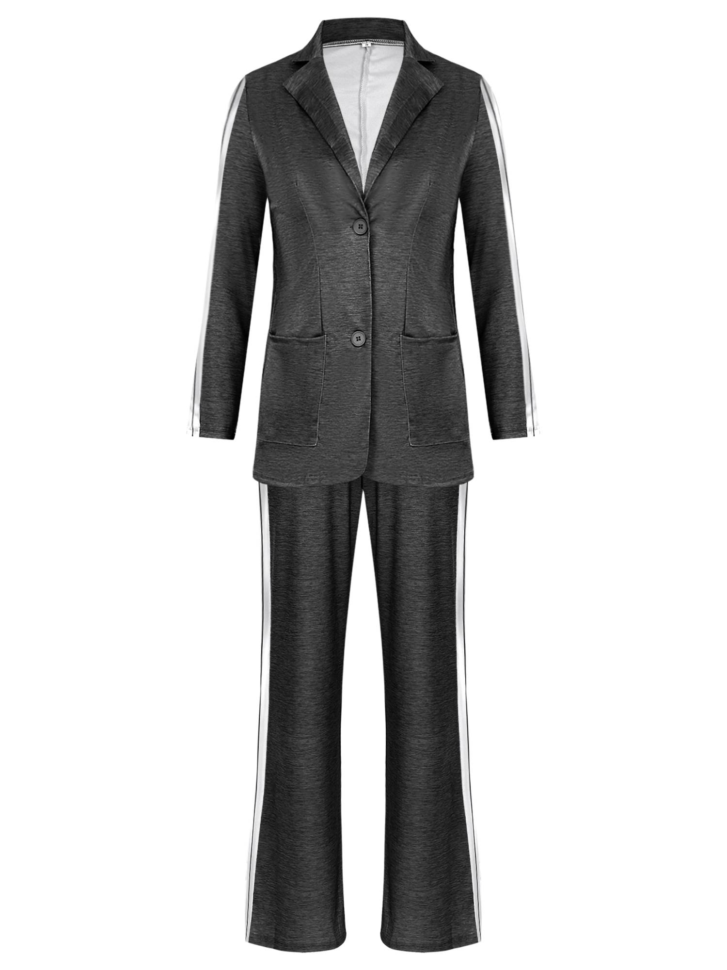 Women 2pcs Lapel Buttoned Blazer and Pants Formal Suit for Party Work