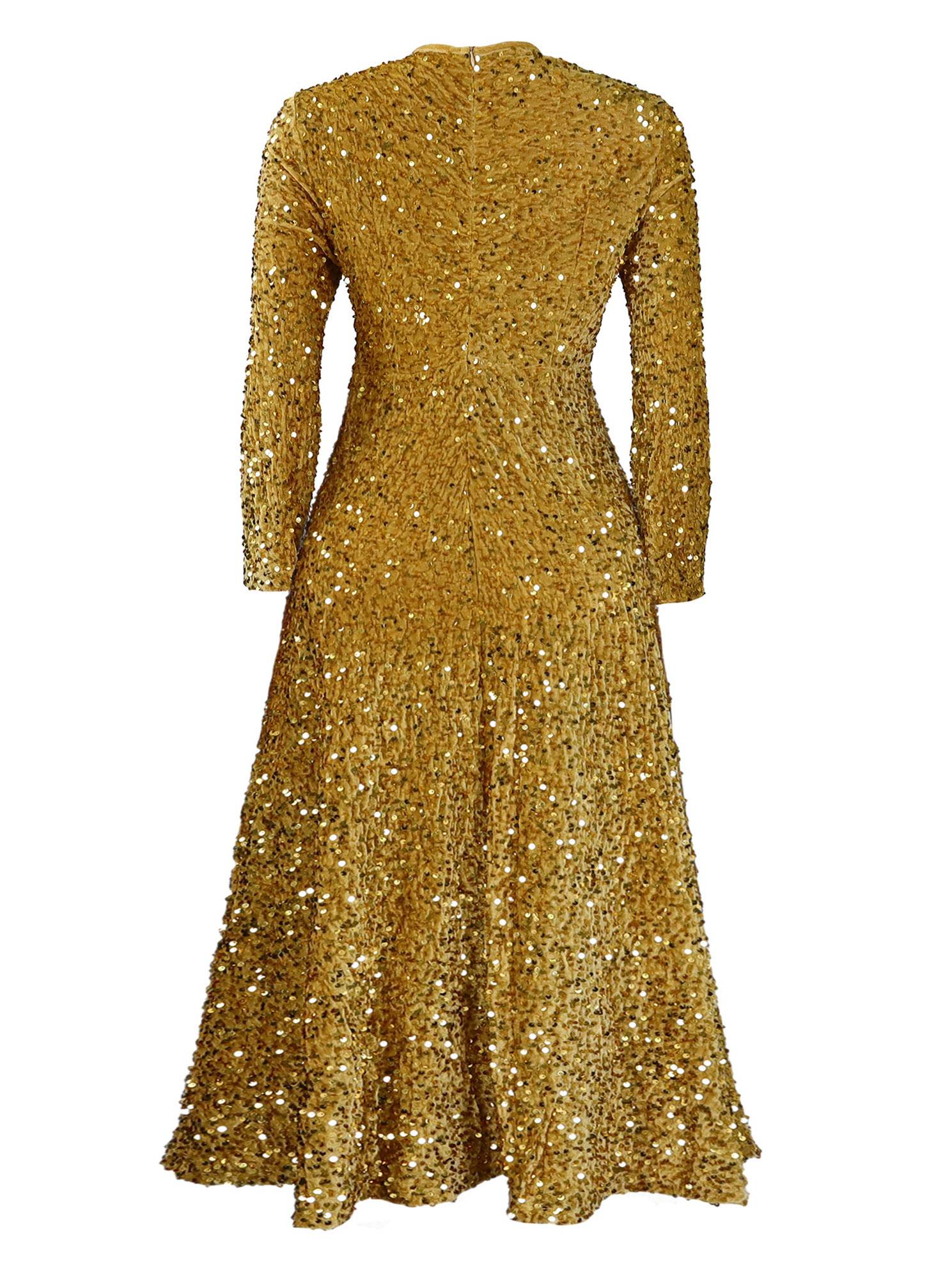 Women Long Sleeve Round Neck Sequin A-line Dress for Cocktail