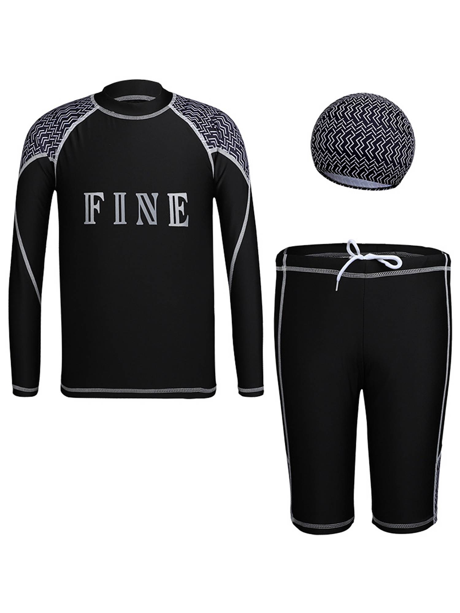 Boys 3pcs Long Sleeve Top and Shorts with Hat Swimming Set