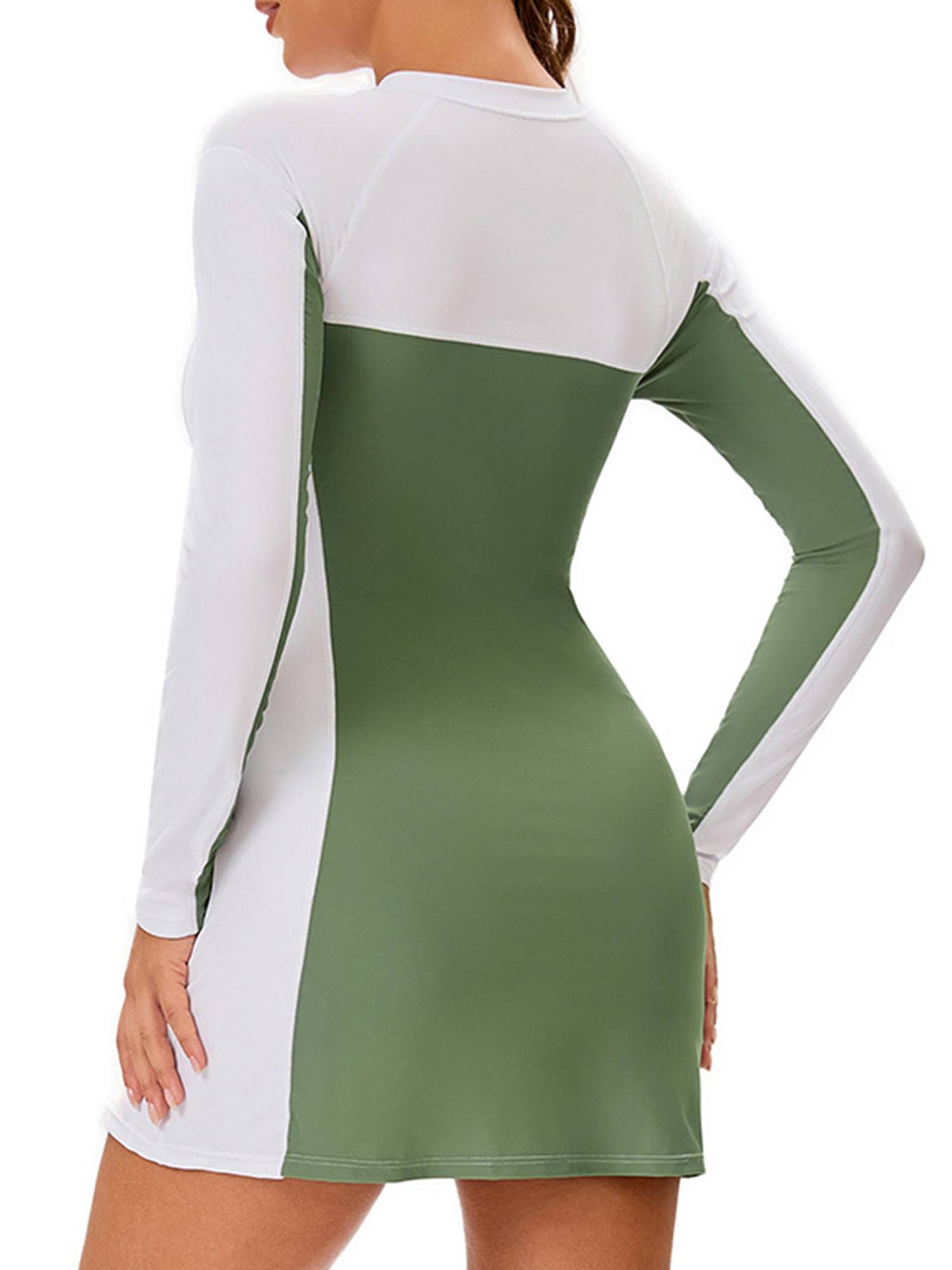 Women Long Sleeve Front Zipper Swim A-line Dress UPF 50+ Rash Guard