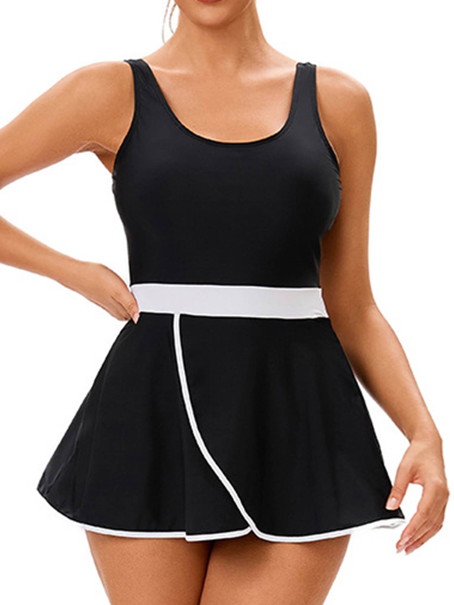 Women Two Pieces Beach Rash Guard Sleeveless Swim Dress with Briefs Set