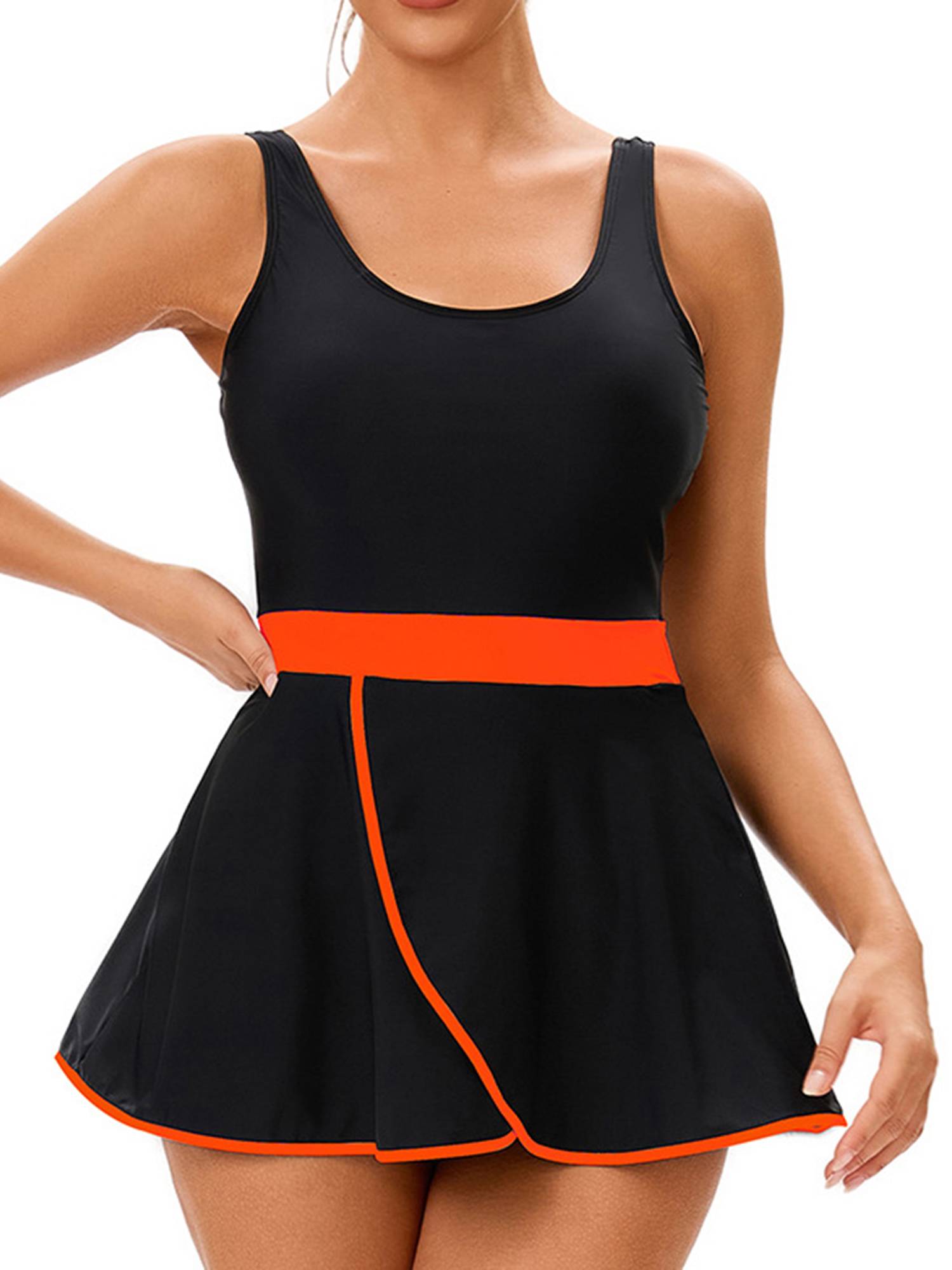 Women Two Pieces Beach Rash Guard Sleeveless Swim Dress with Briefs Set