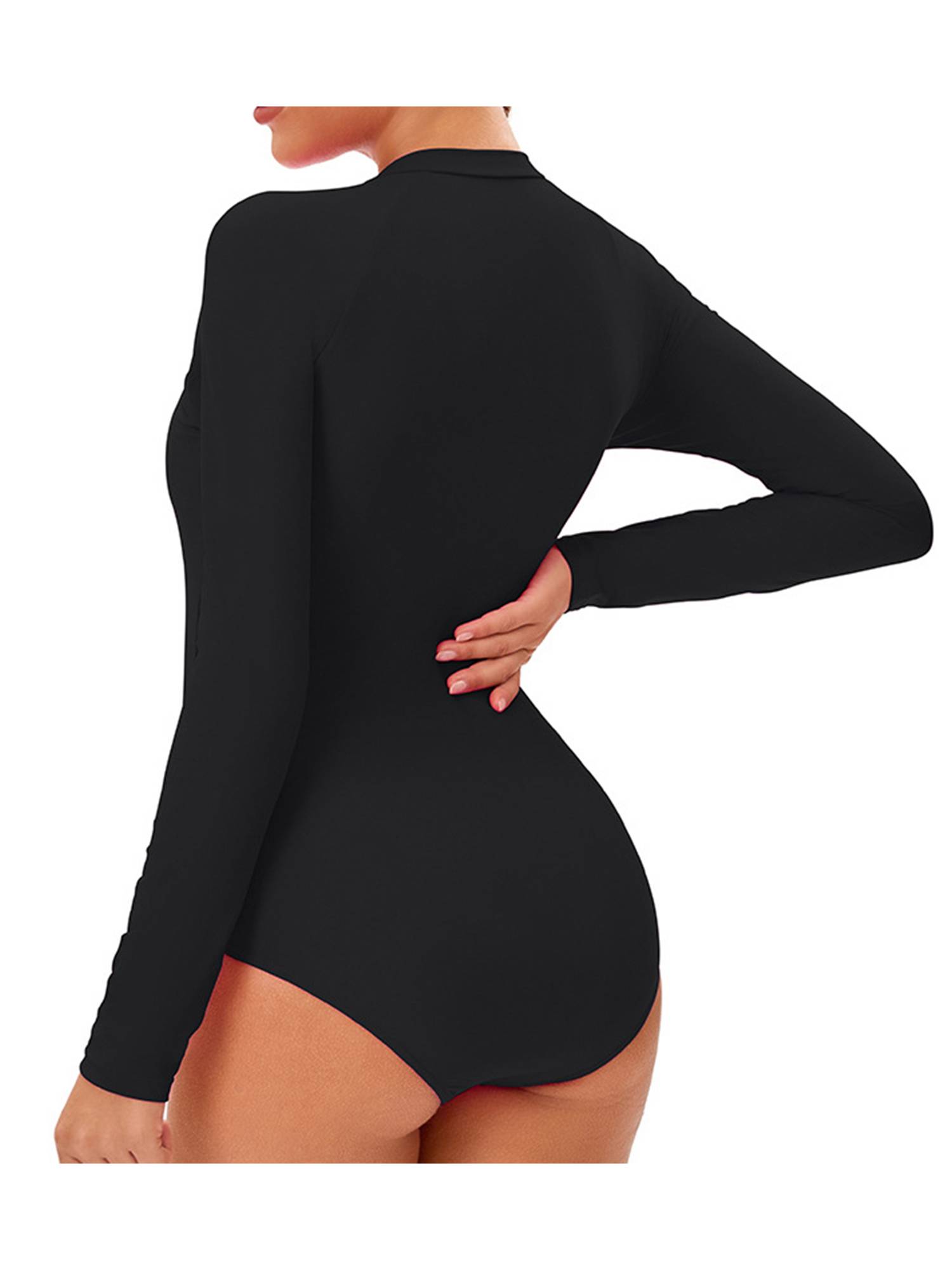 Women Long Sleeve Front Zipper Wetsuit One Piece Athletic Swimsuit
