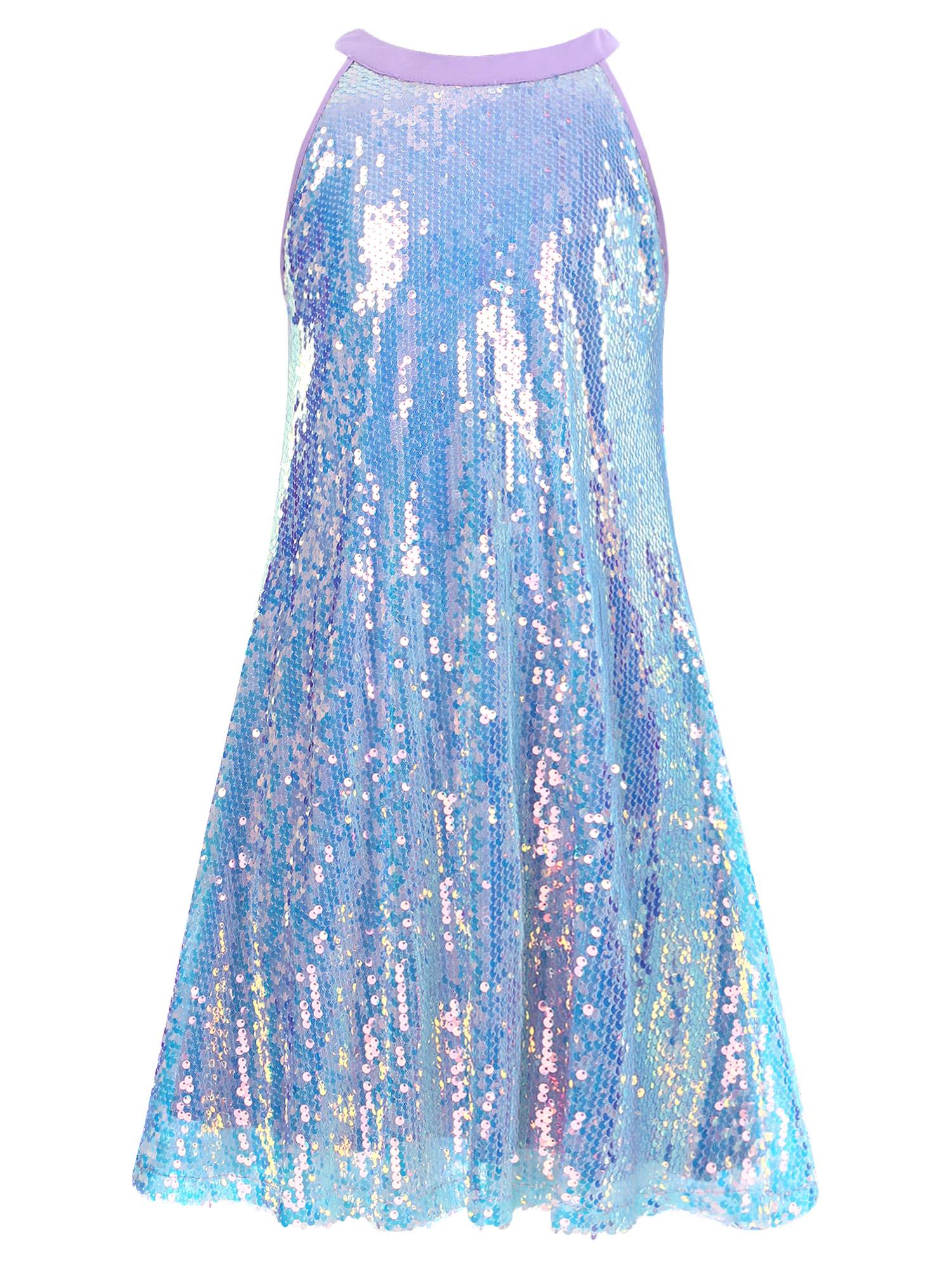 Kids Girls Sleeveless Glittery Sequins Dress for Birthday Party