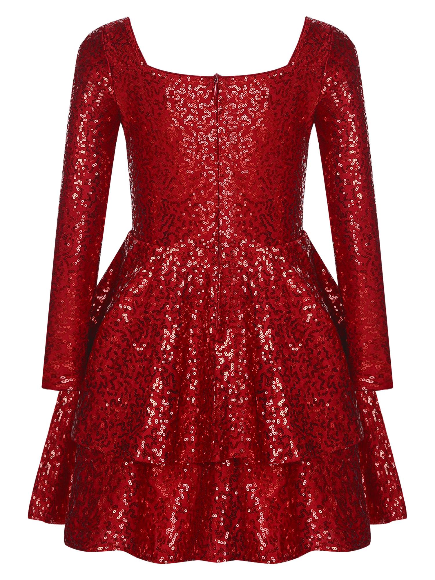 Kids Girls Long Sleeve Sequins A-line Party Dress