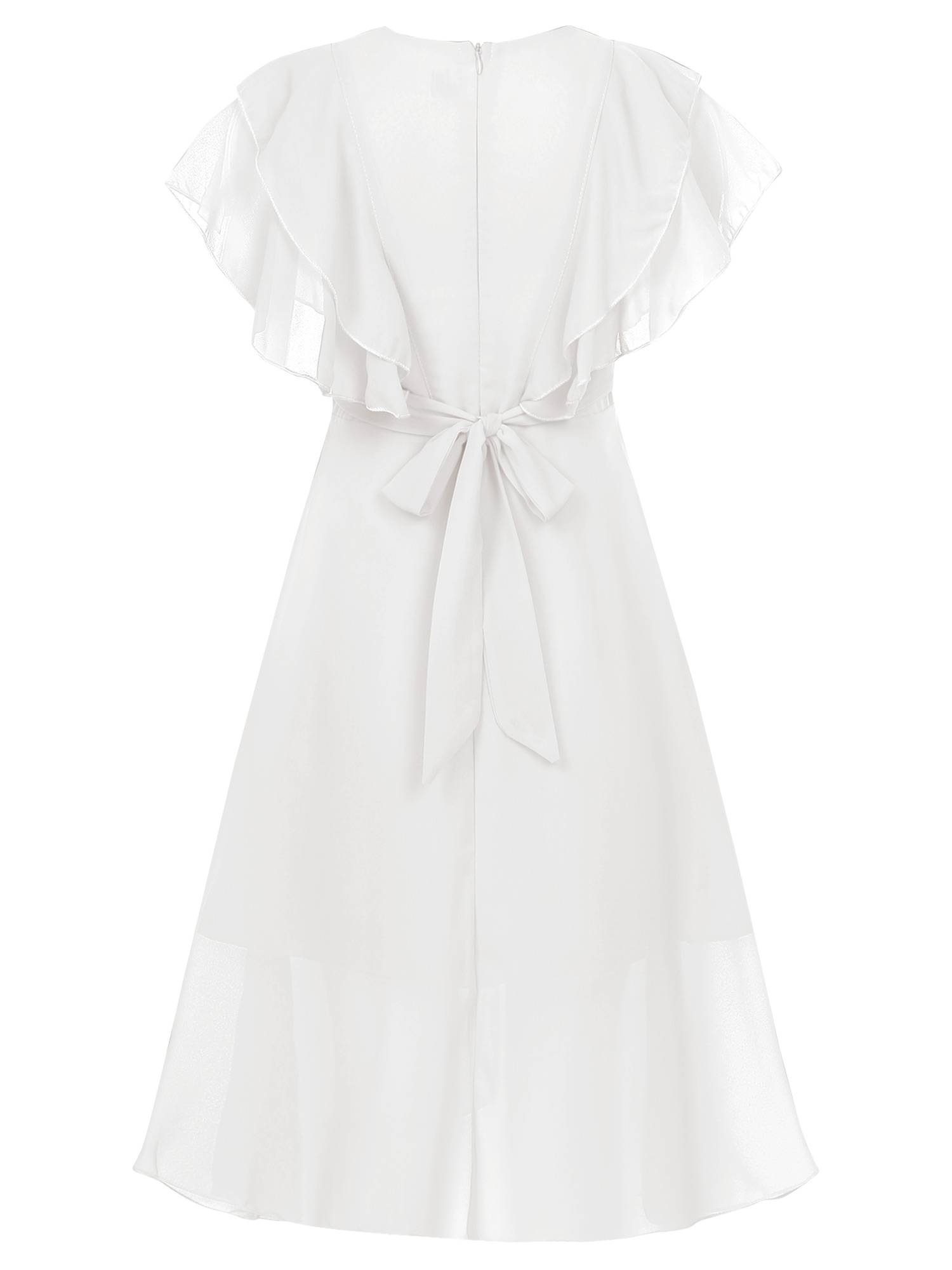 Kids Girls Short Sleeve V Neck Ruffle Chiffon A-line Dress