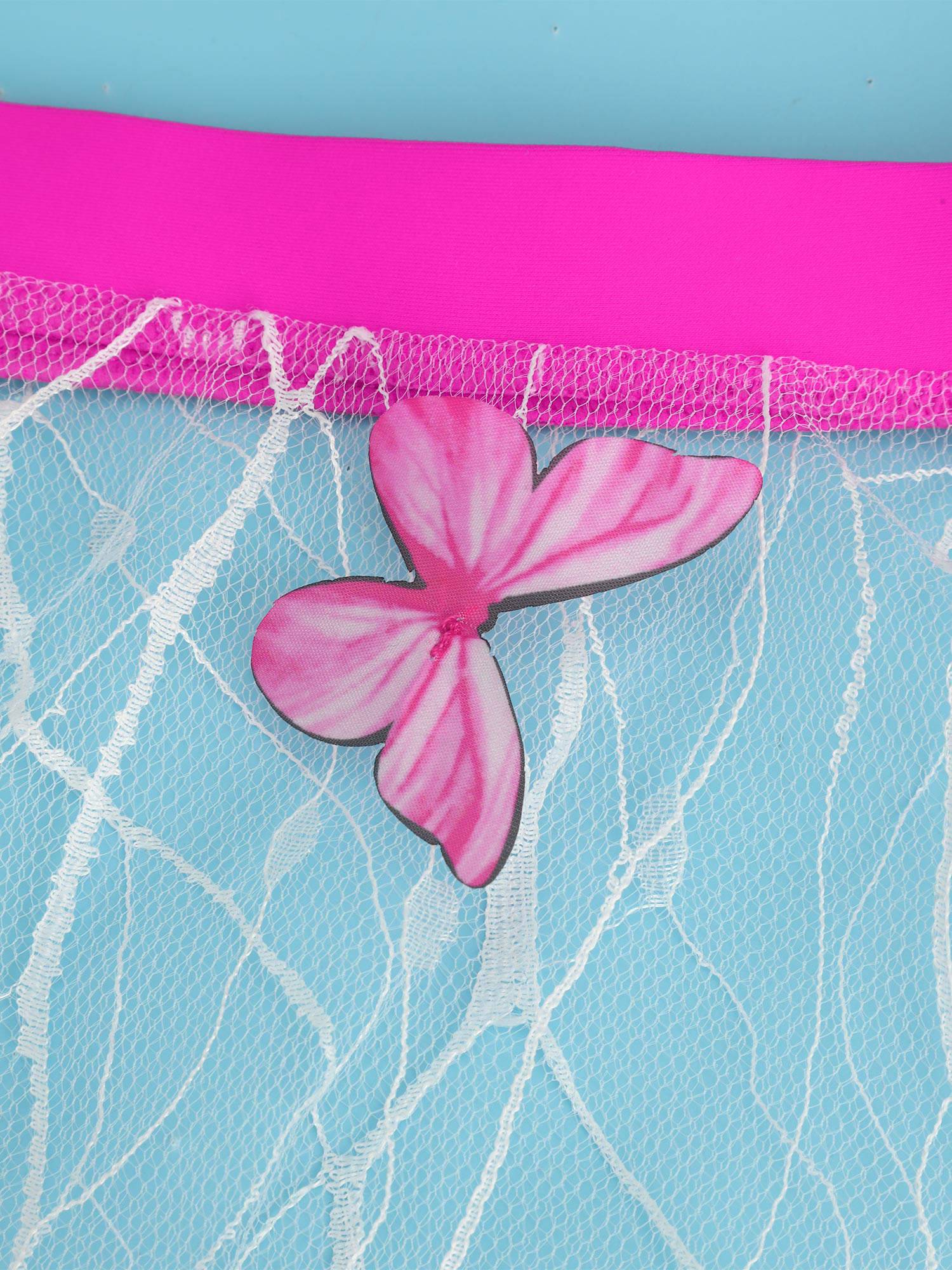 Girls 3pcs Criss Cross Wrap Bikini Set with See Through Butterfly Skirt Swimsuit