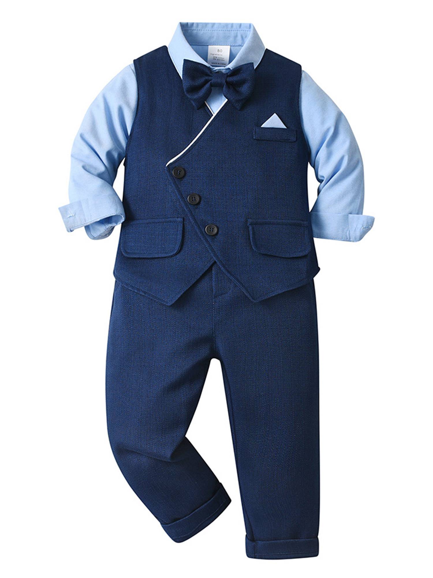 Baby/Toddler Boys Long Sleeve Bowknot Shirts and Vest with Pants Formal Suit