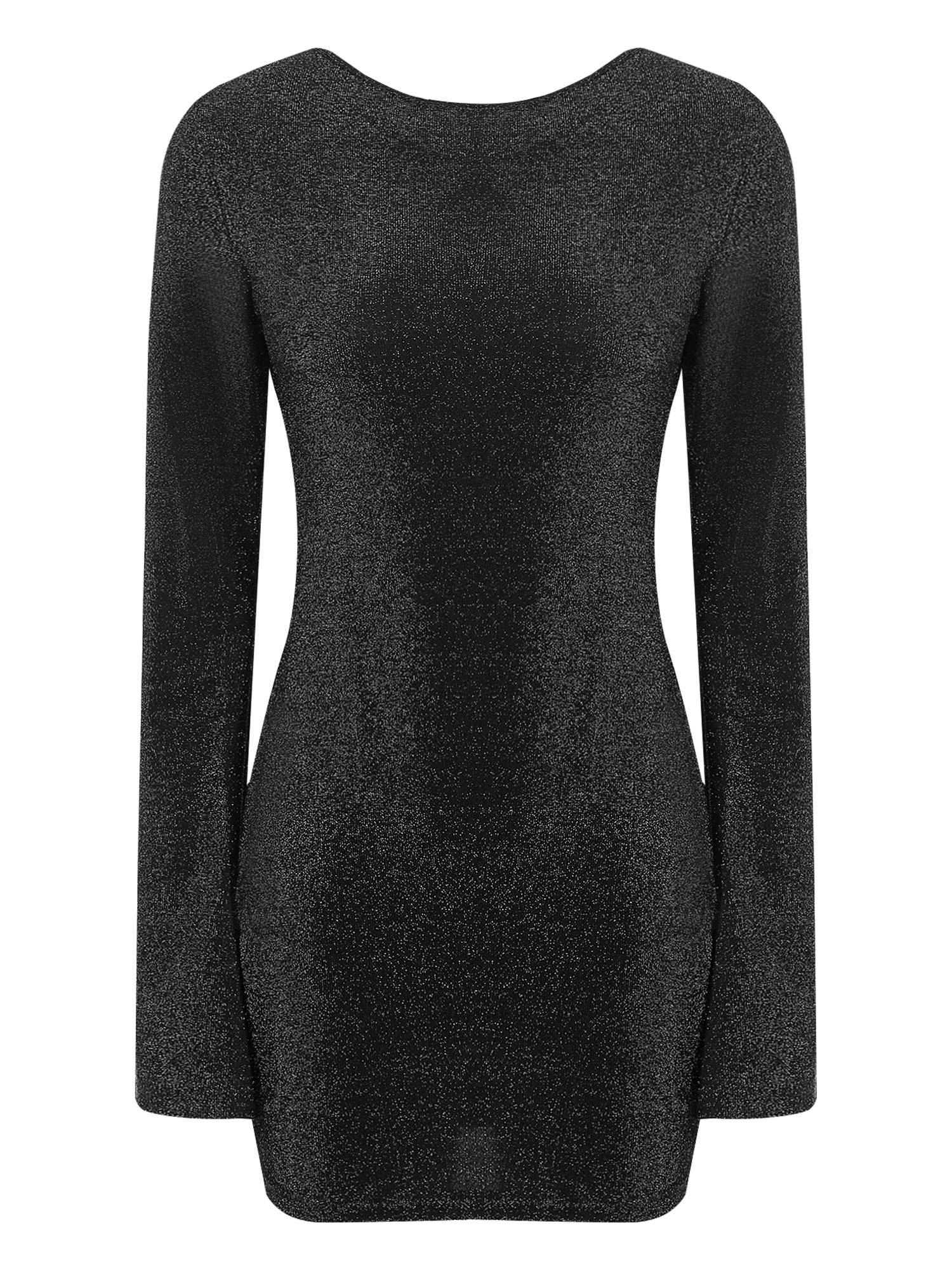 Women Long Sleeve Glittery Backless Self-tied Bodycon Mini Dress for Cocktail