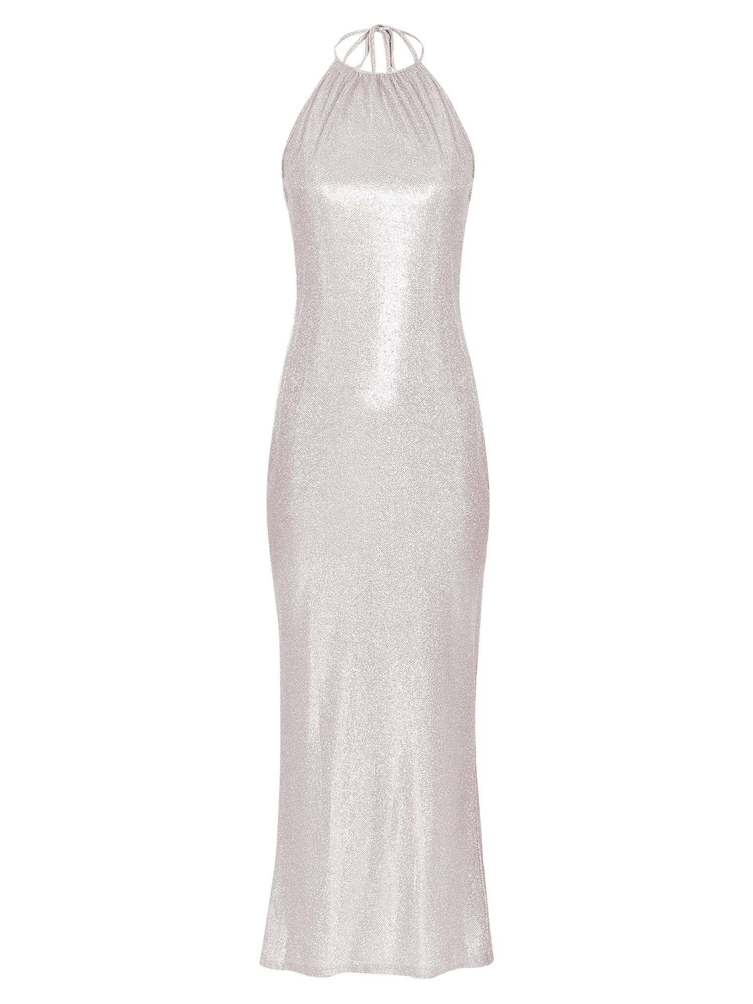 Women Sleeveless Halter Neck Glittery Bodycon Dress for Evening Party