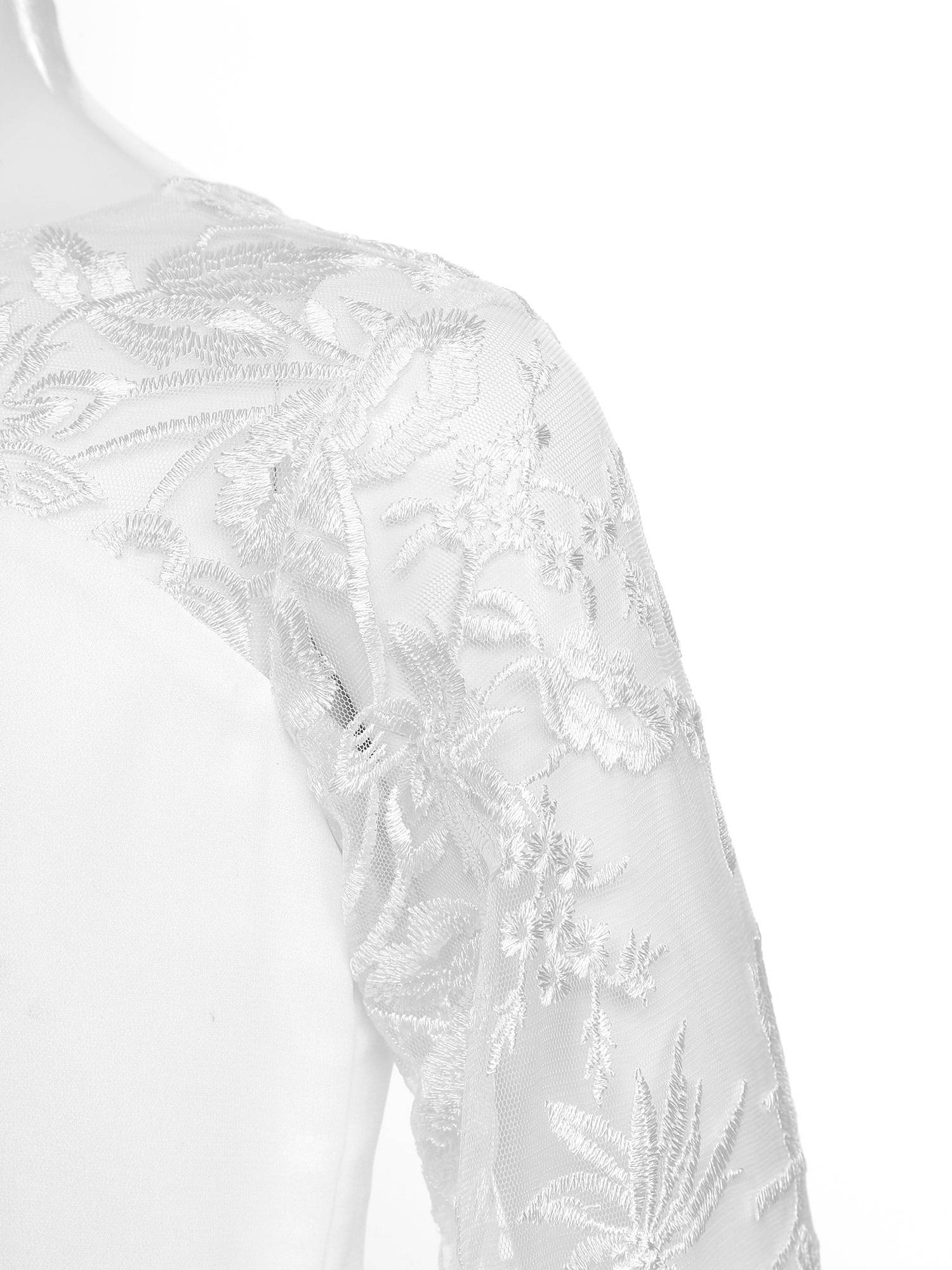 Girls Long Sleeve Lace Knee Length Chiffon Dress for Wedding Party