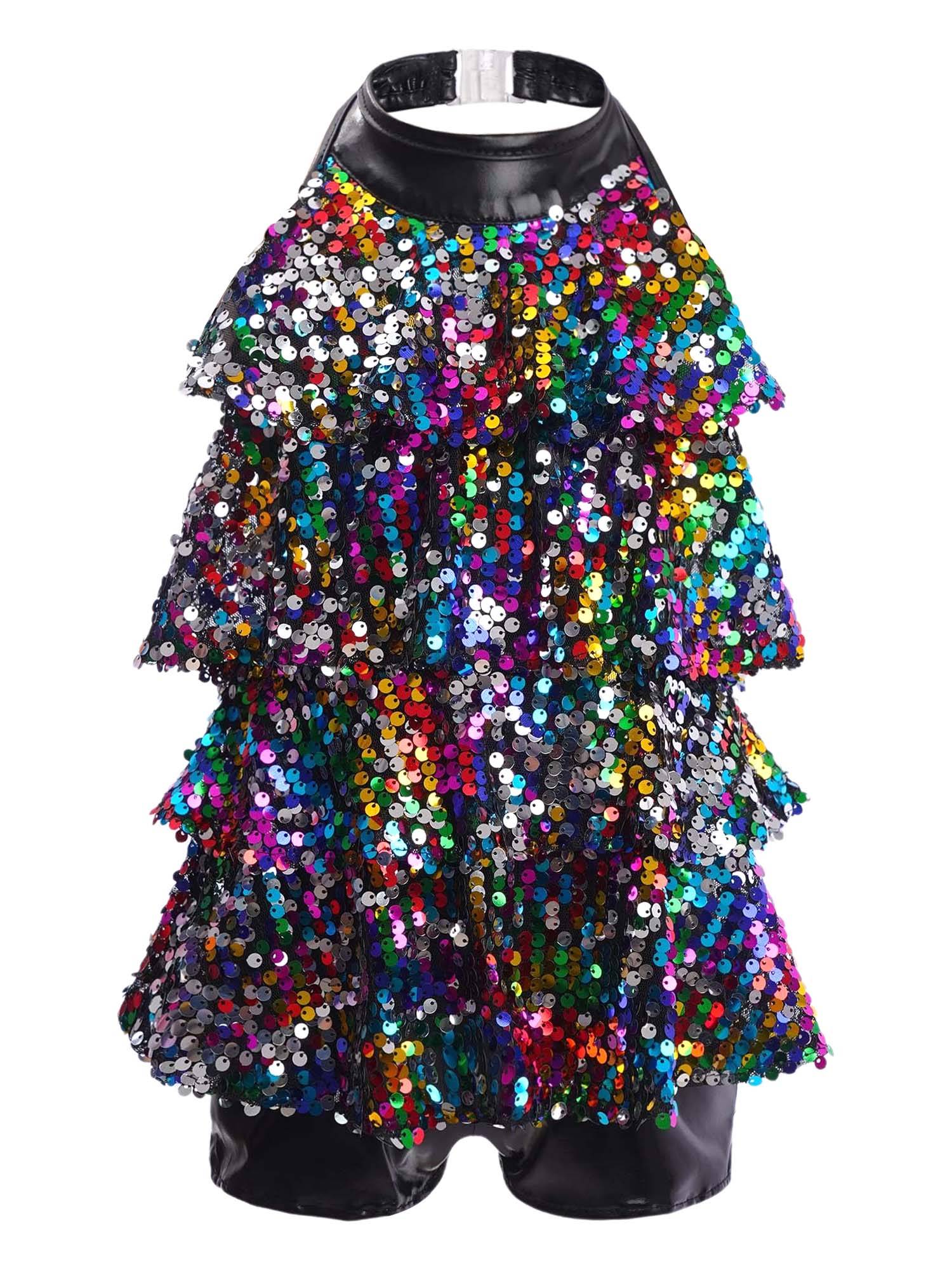 Kids Girls Backless Sequins Ballet Dance Unitard Jazz Costumes