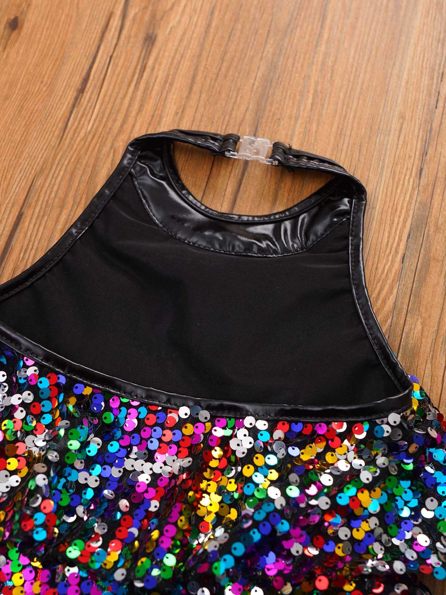 Kids Girls Backless Sequins Ballet Dance Unitard Jazz Costumes
