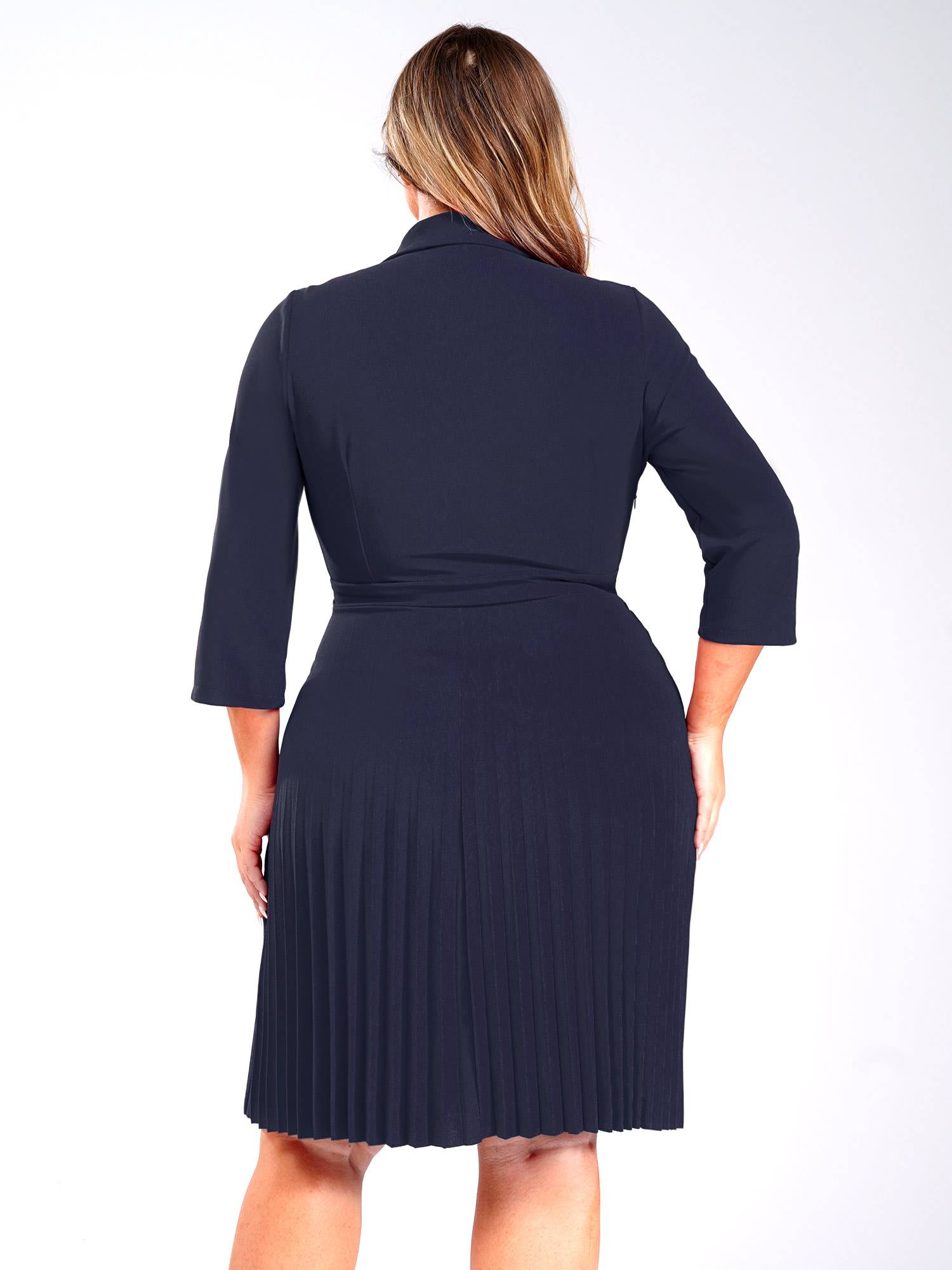 Women Lapel Collar 3/4 Sleeves Knee Length Dress for Wedding Guest