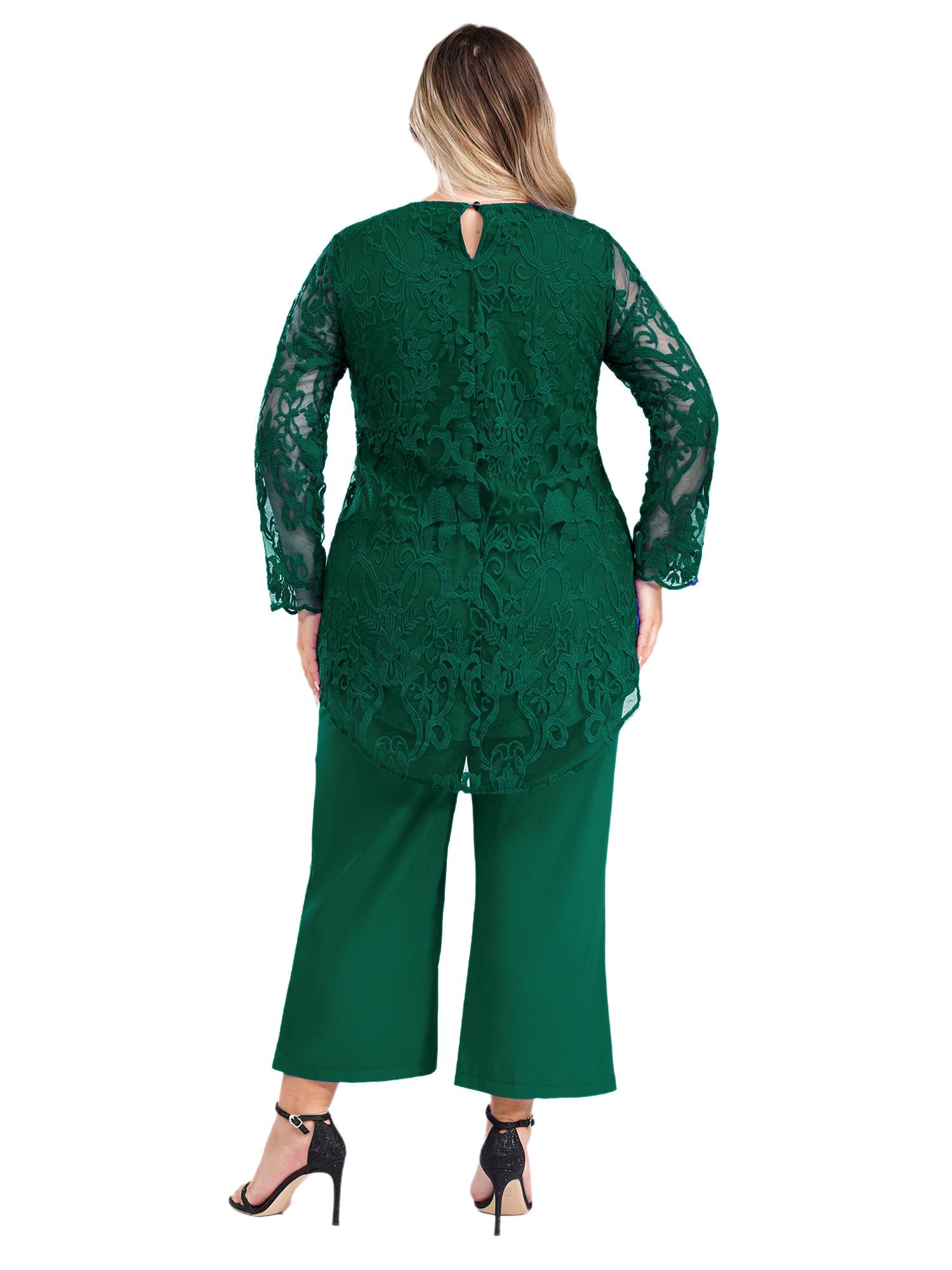Women 2pcs Long Sleeve High-Low Embroidered Top and Wide-leg Pants Party Outfits