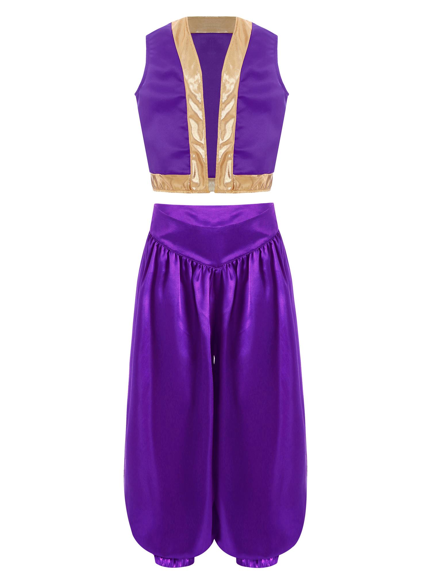Kids Arabian Costume Set 2pcs Loose Vest with Satin Bloomers for Halloween