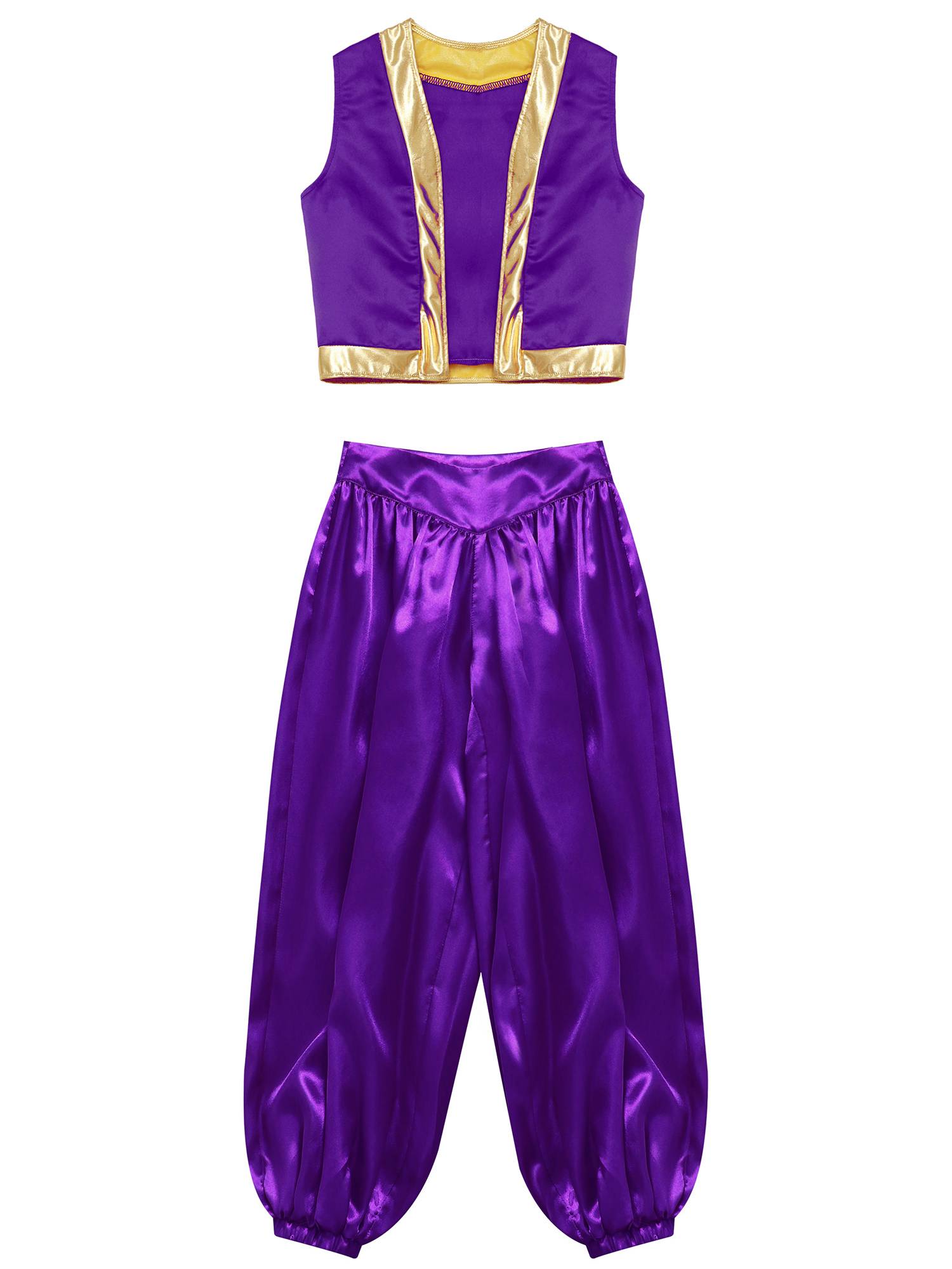 Kids Arabian Costume Set 2pcs Loose Vest with Satin Bloomers for Halloween
