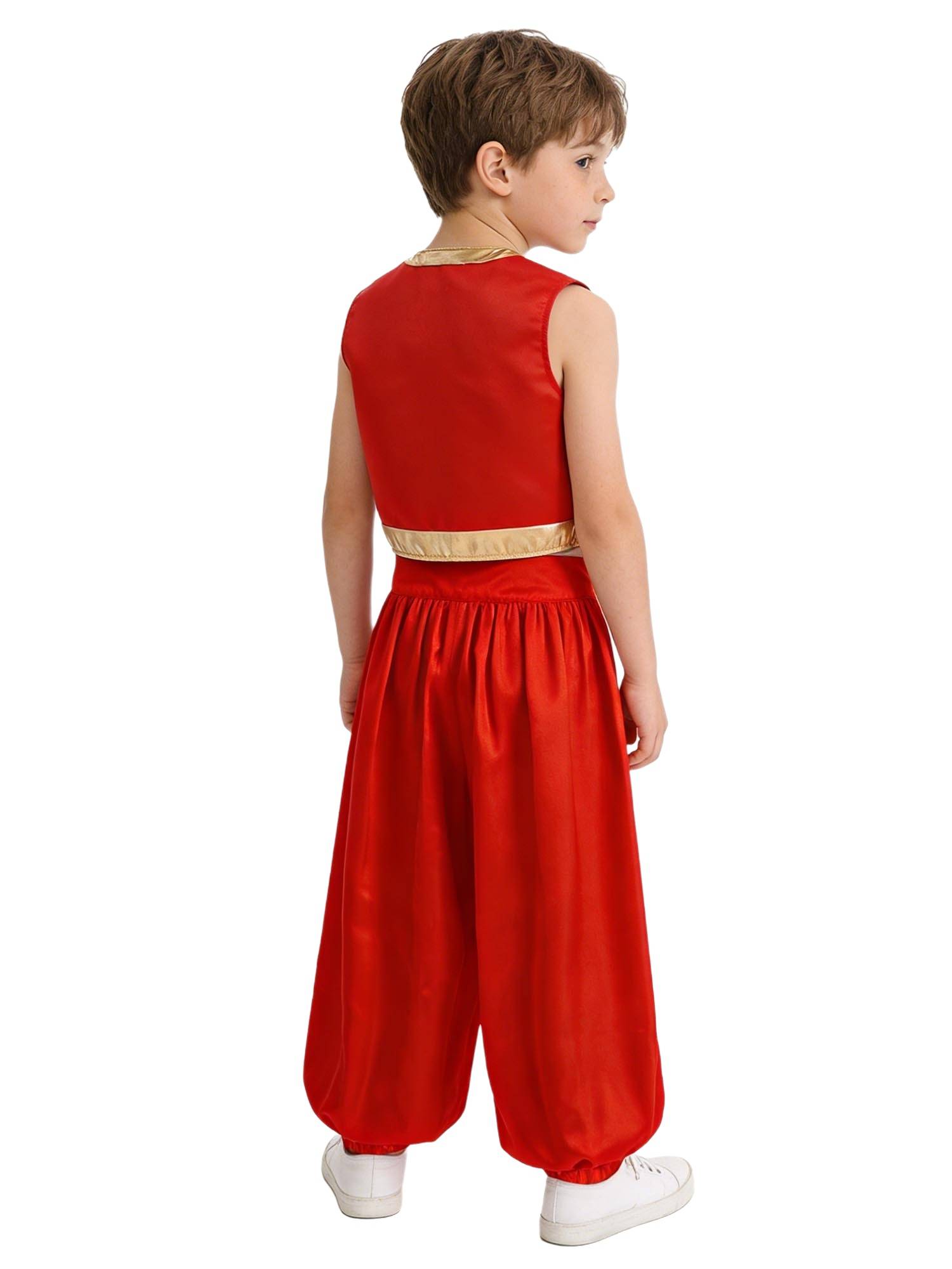 Kids Arabian Costume Set 2pcs Loose Vest with Satin Bloomers for Halloween